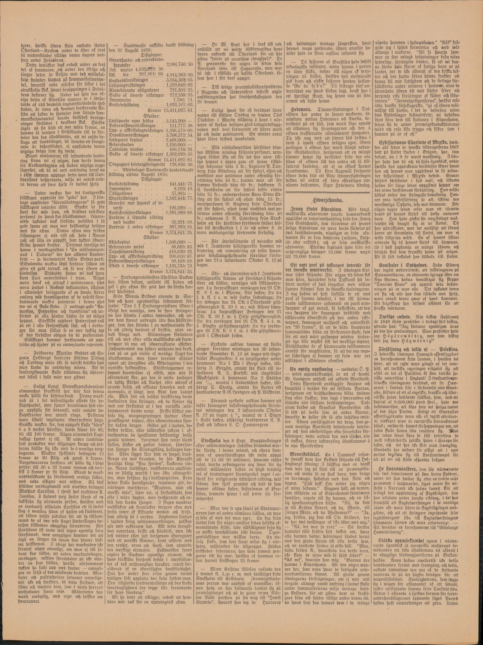 Tidningssida ur Jemtlands Tidning, 1876-09-16