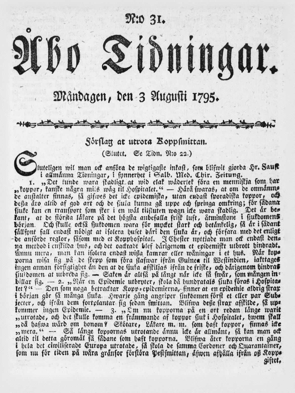 Tidningssida ur ÅBO TIDNINGAR, 1795-08-03