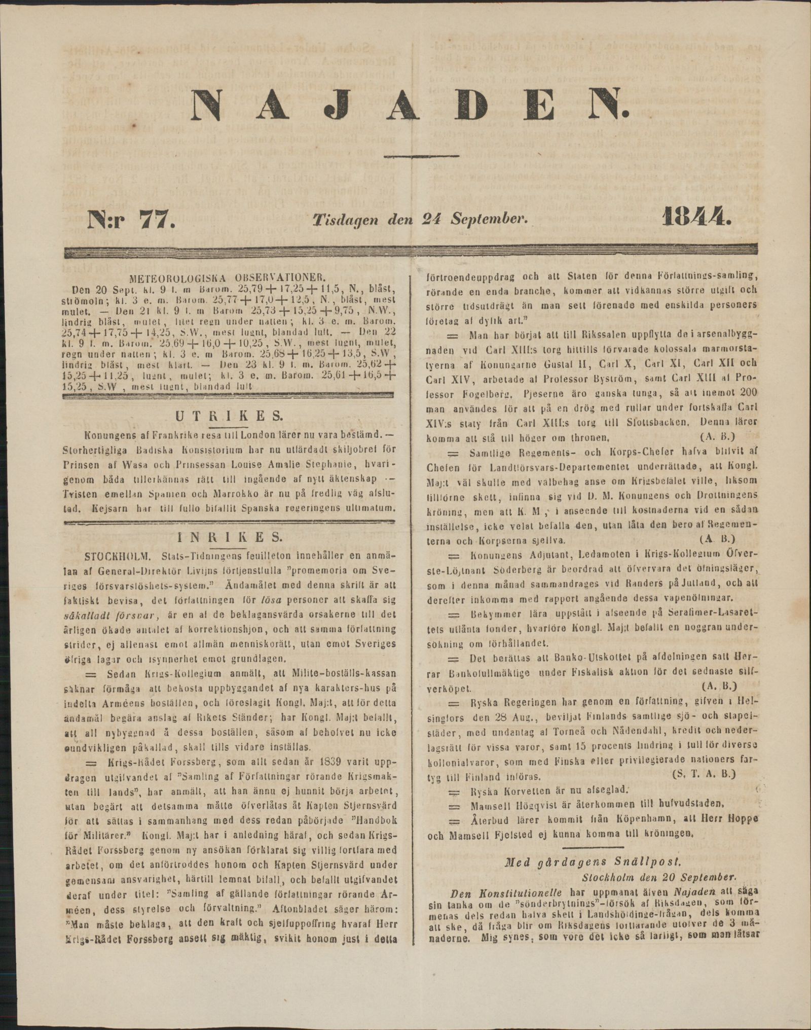 Tidningssida ur NAJADEN, 1844-09-24