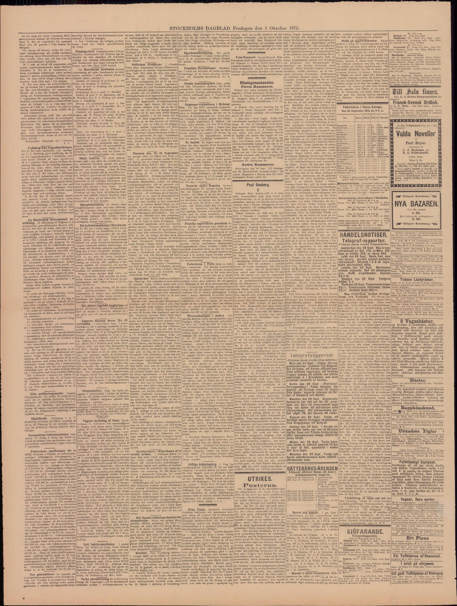 Tidningssida ur Stockholms Dagblad, 1875-10-01