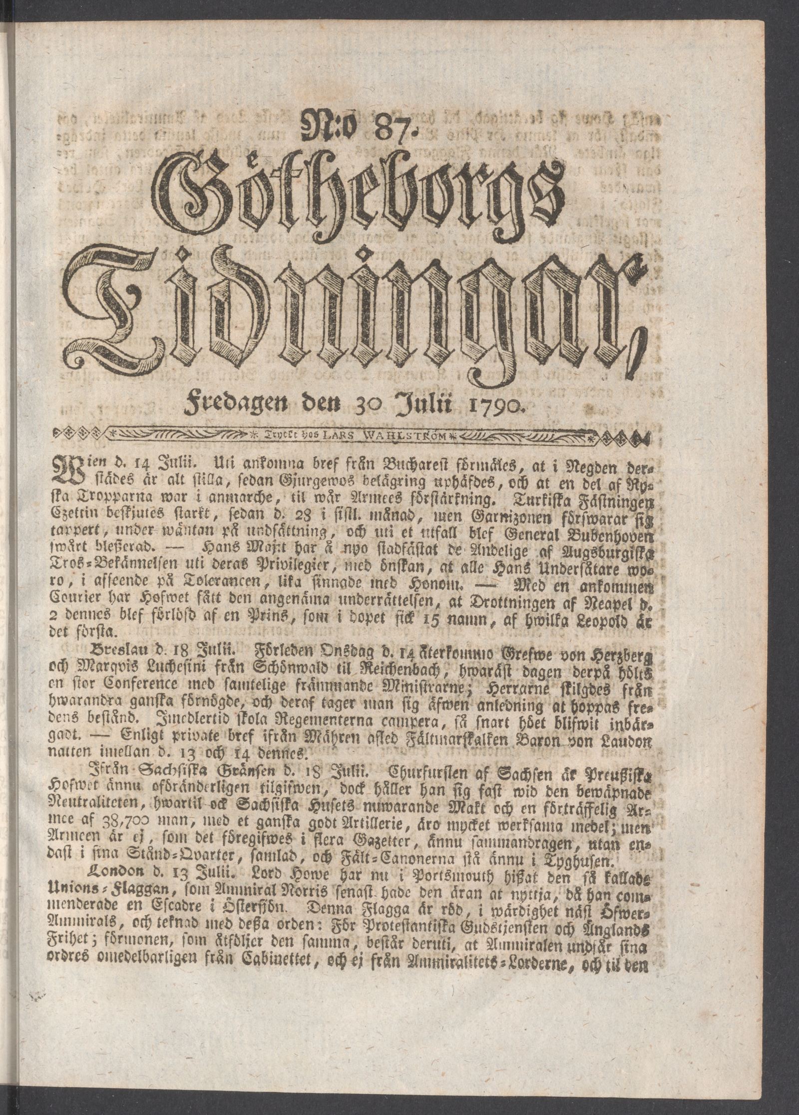Tidningssida ur GÖTHEBORGS TIDNINGAR, 1790-07-30
