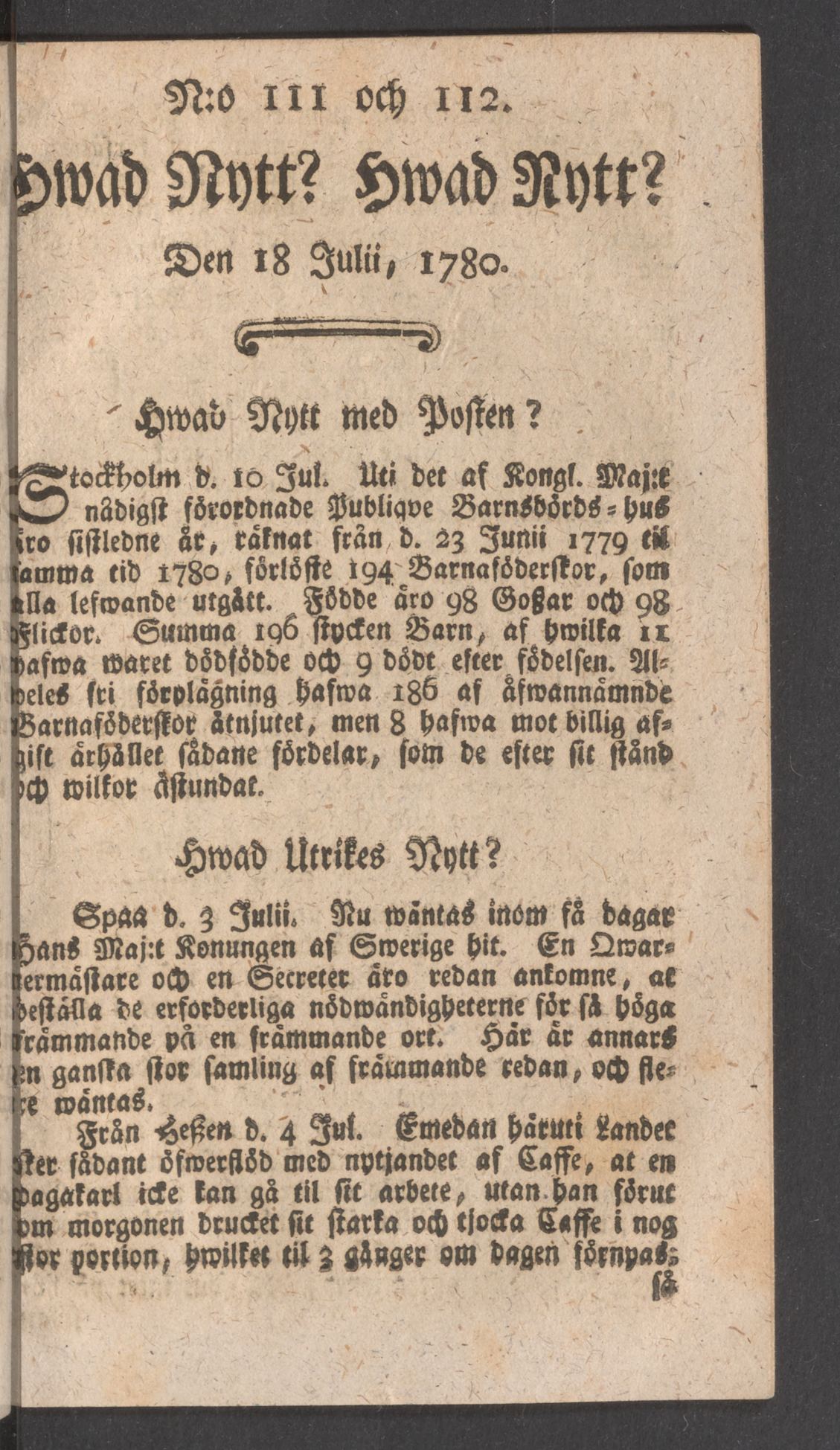 Tidningssida ur HWAD NYTT?, 1780-07-18
