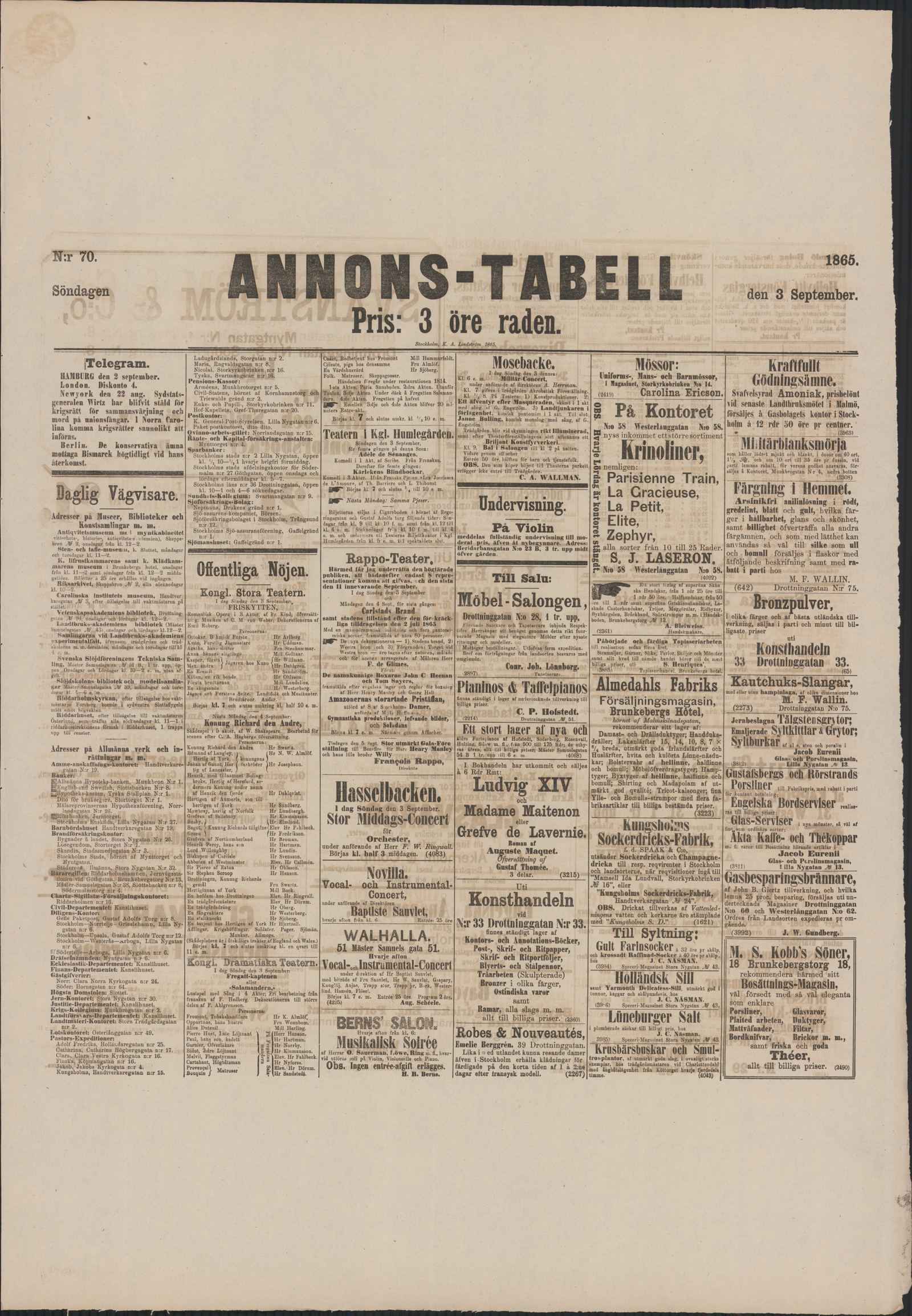 Tidningssida ur ANNONSTABELL, 1865-09-03