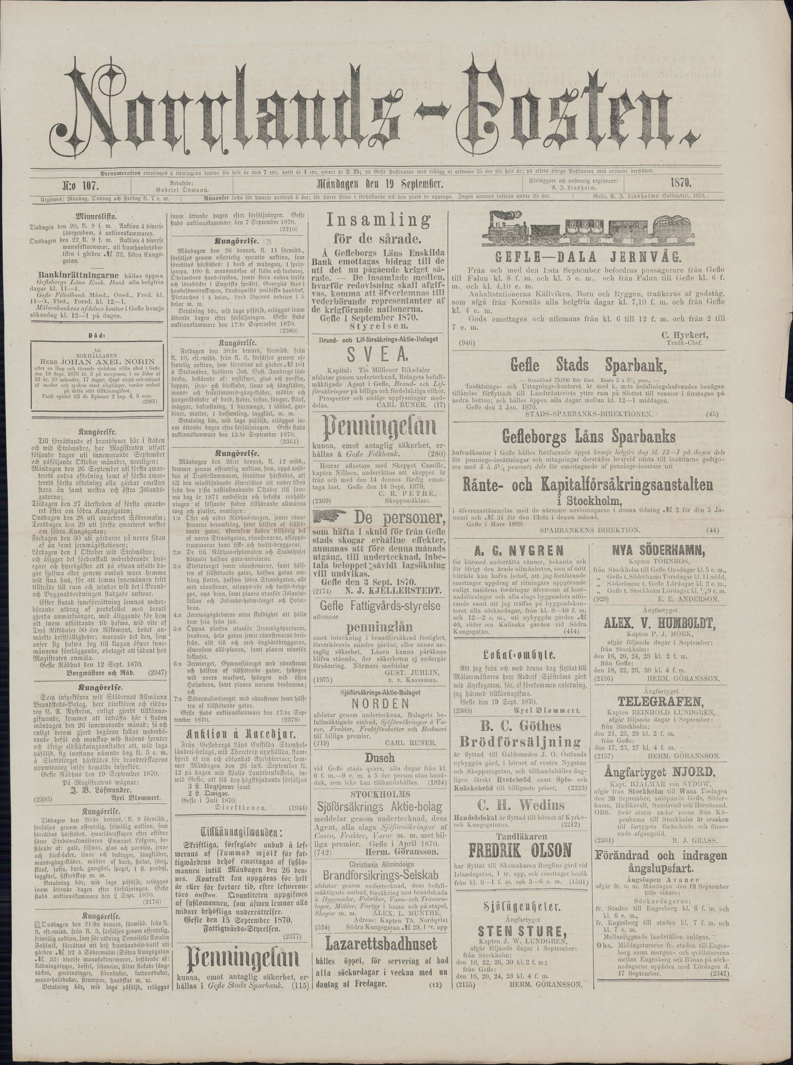 Tidningssida ur NORRLANDSPOSTEN, 1870-09-19