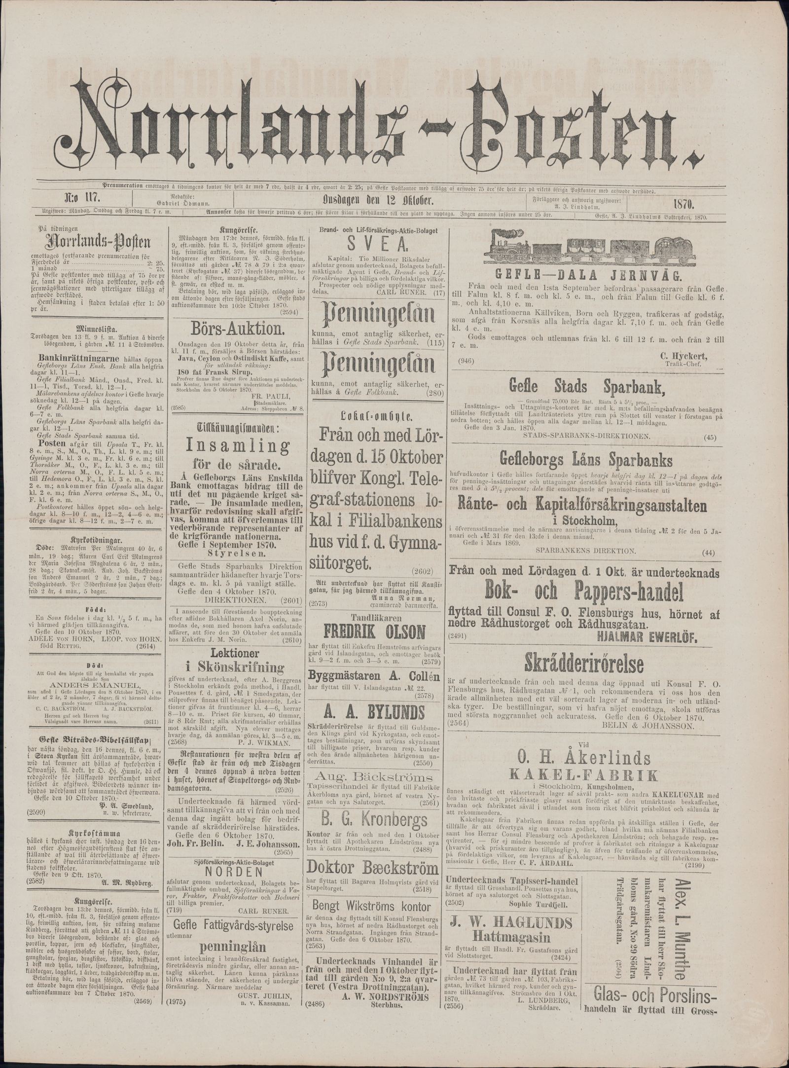 Tidningssida ur NORRLANDSPOSTEN, 1870-10-12