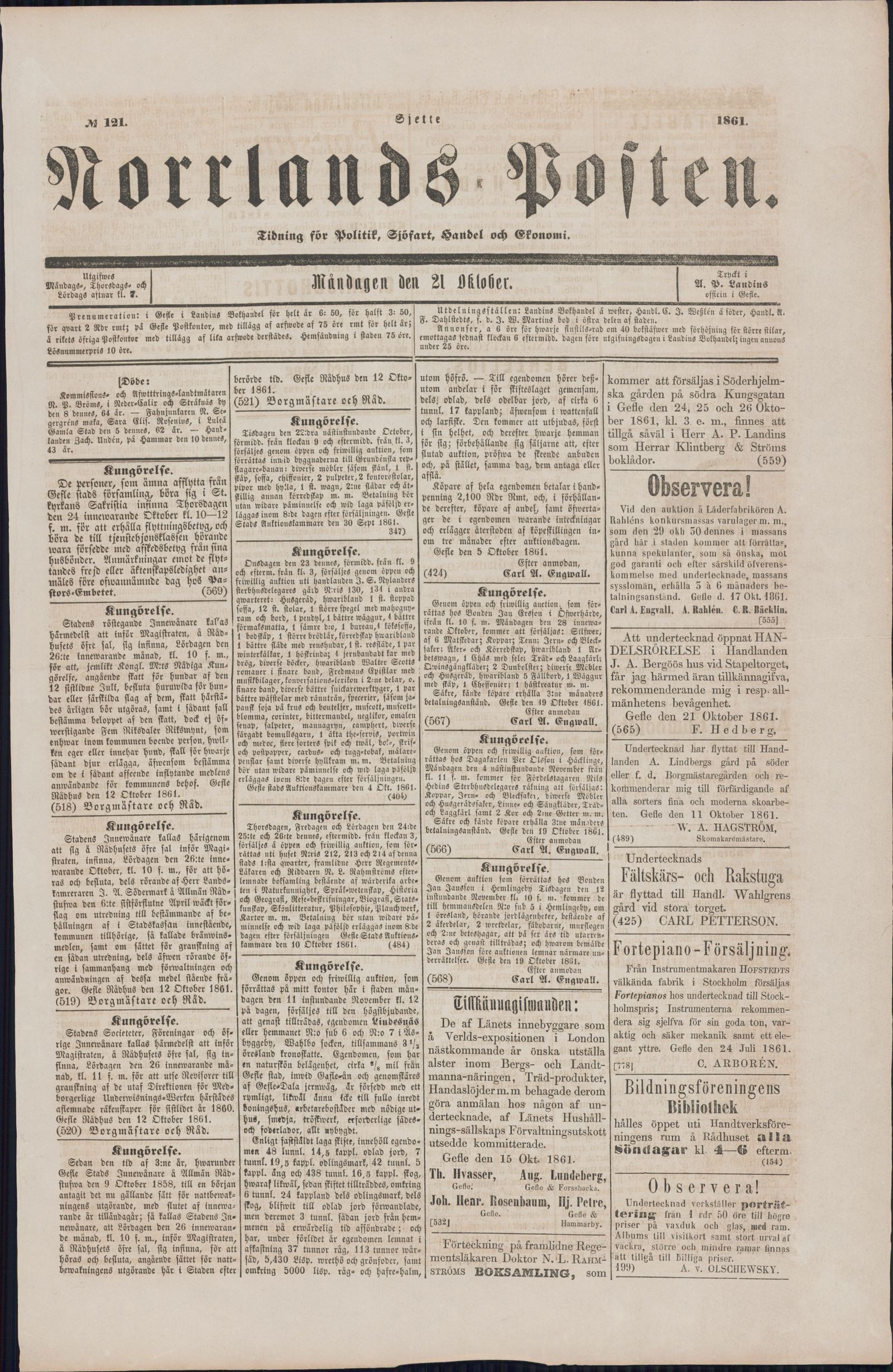Tidningssida ur NORRLANDSPOSTEN, 1861-10-21
