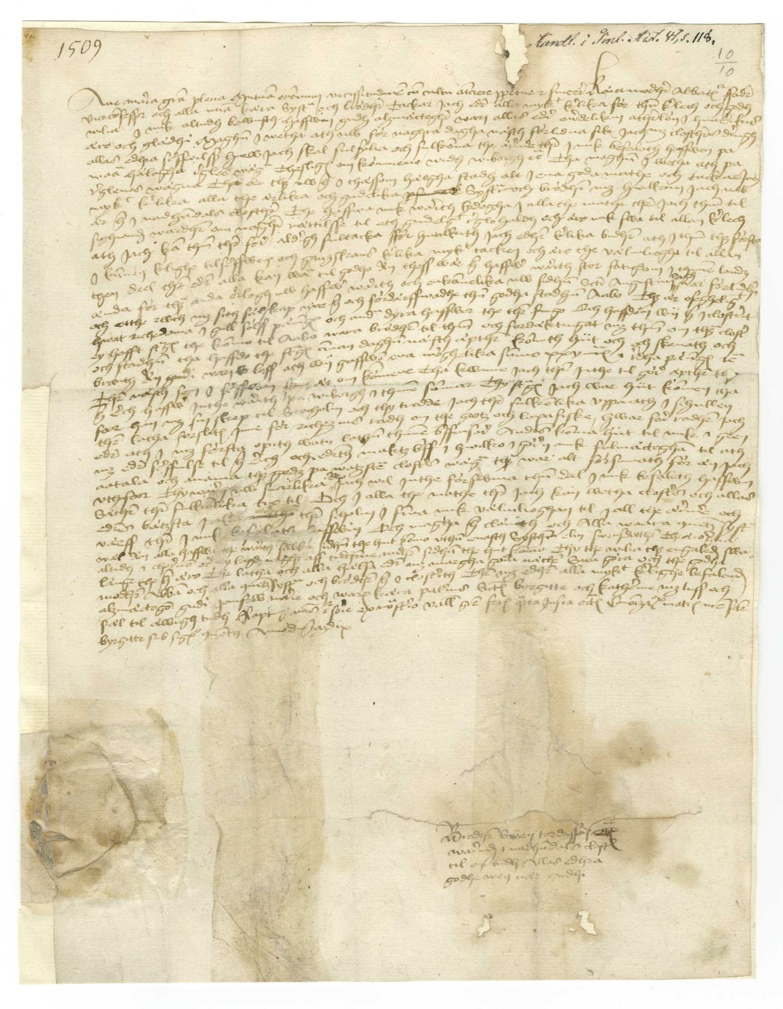 Tidningssida ur Svenskt Diplomatarium, 1509-10-10
