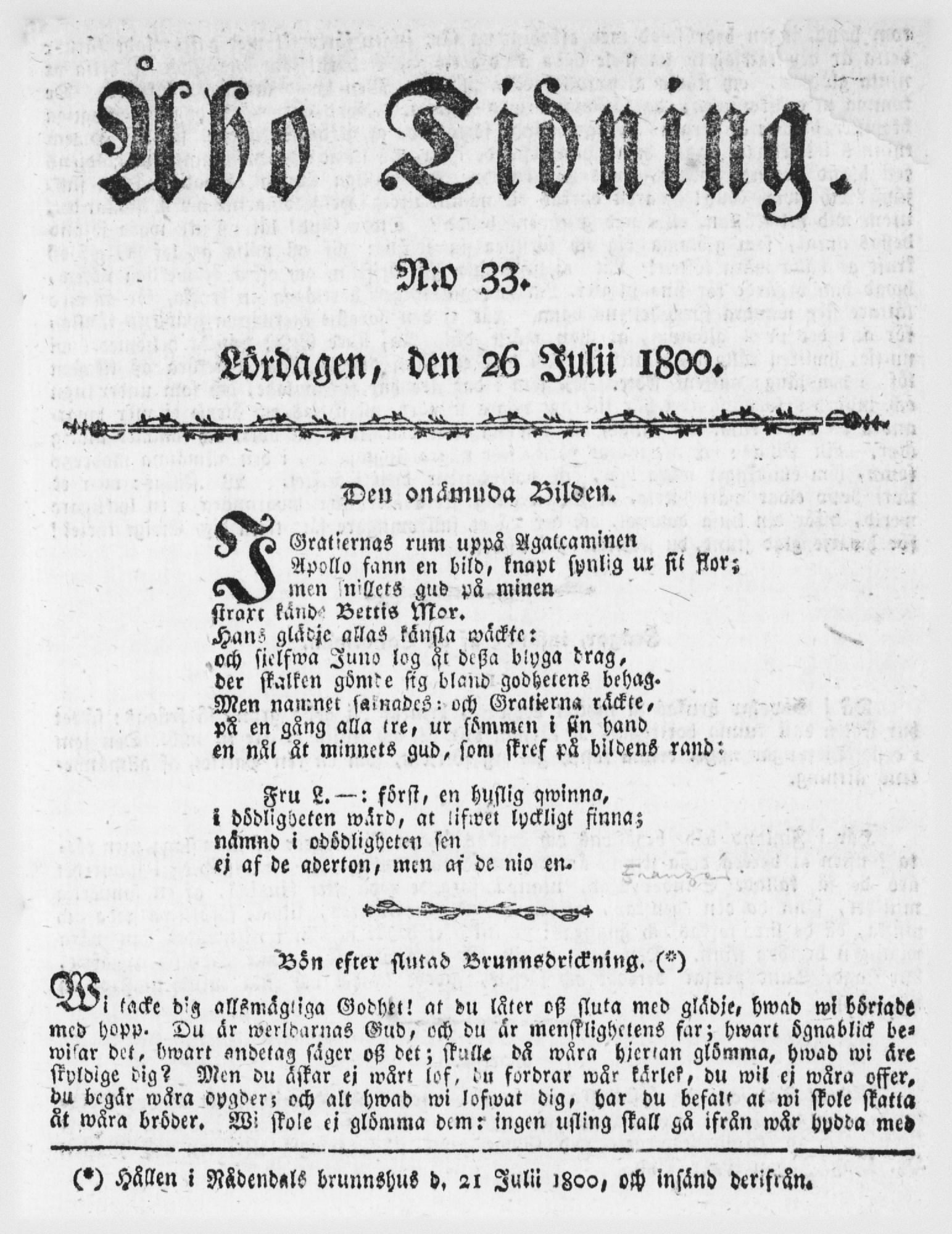 Tidningssida ur ÅBO TIDNING, 1800-07-26