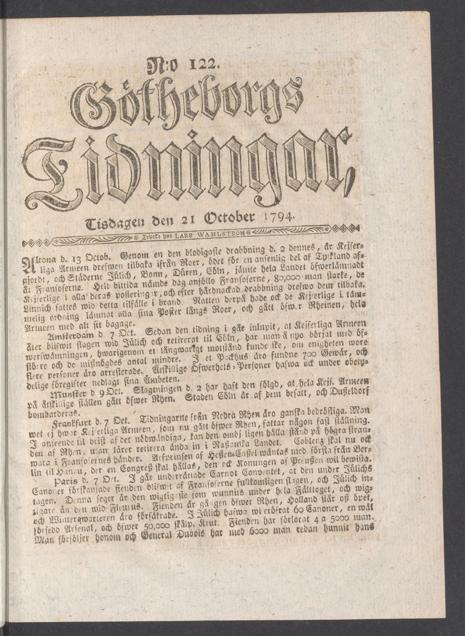 Tidningssida ur GÖTHEBORGS TIDNINGAR, 1794-10-21