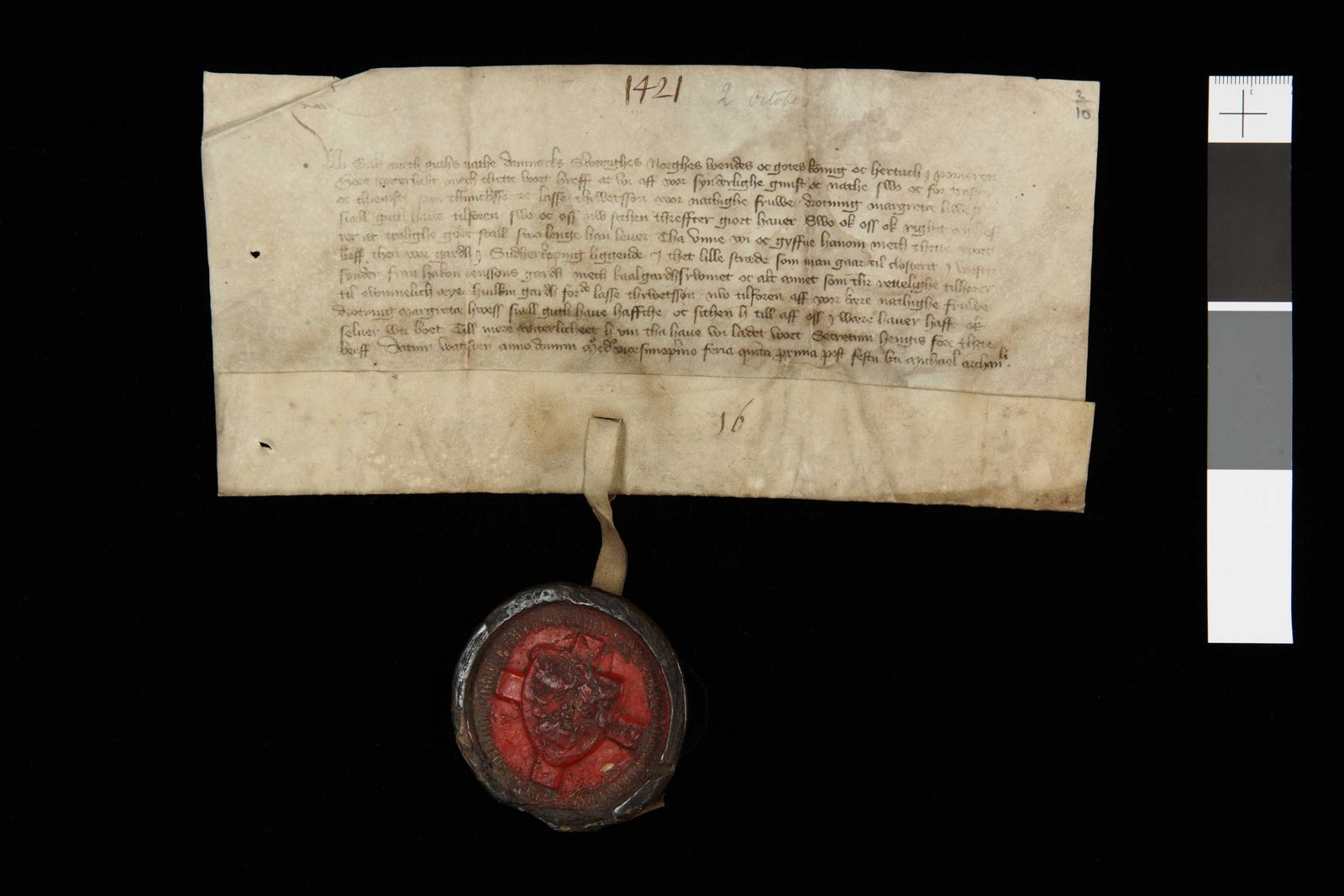 Tidningssida ur Svenskt Diplomatarium, 1421-10-02