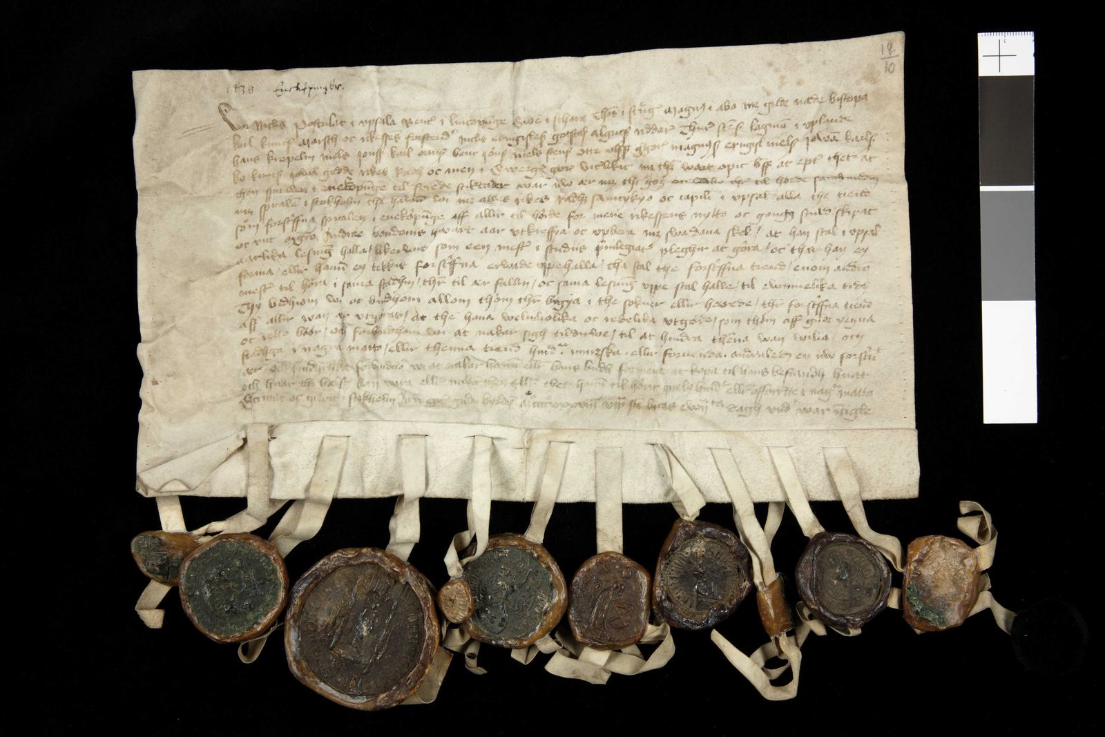 Tidningssida ur Svenskt Diplomatarium, 1438-10-18
