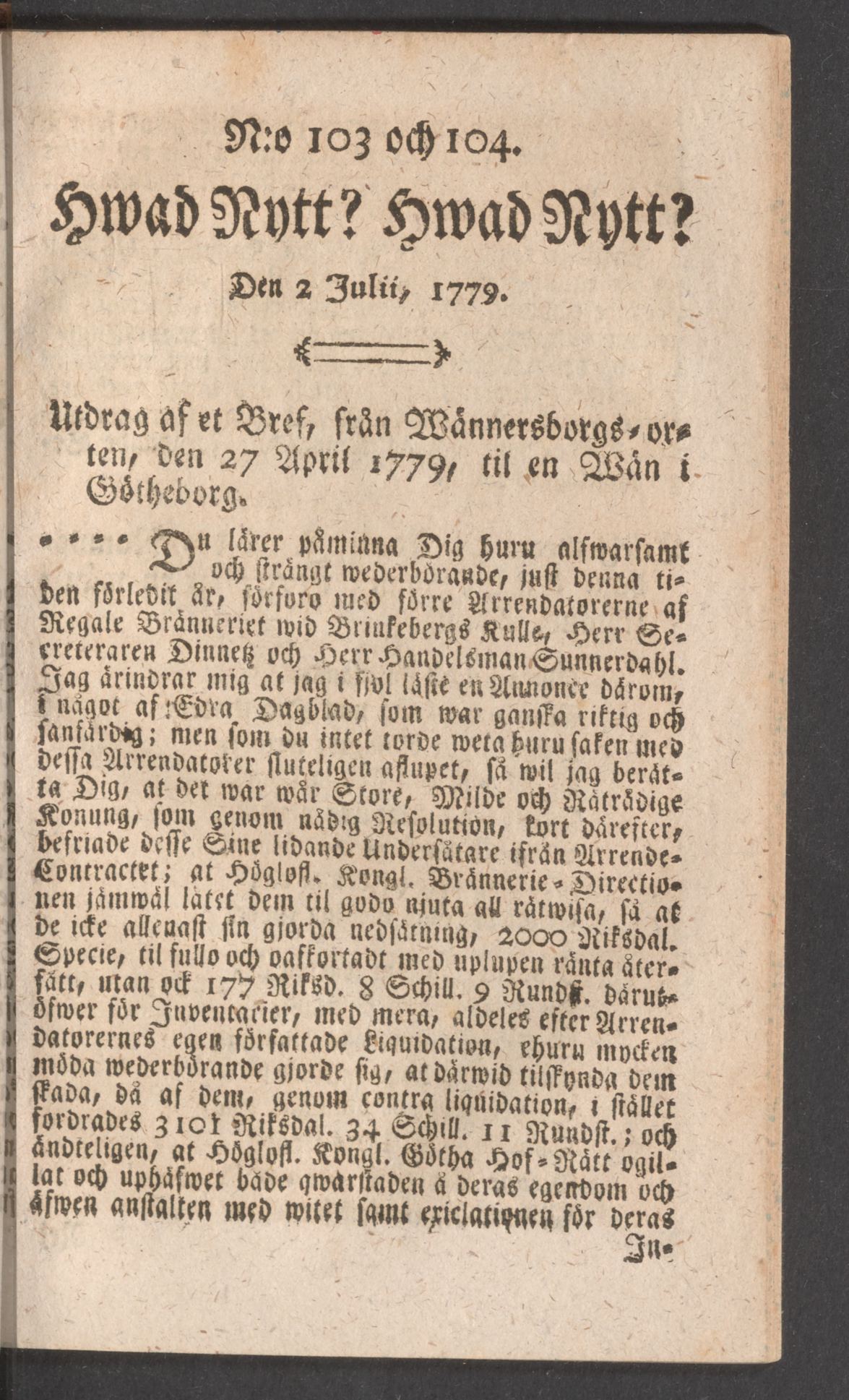 Tidningssida ur HWAD NYTT?, 1779-07-02