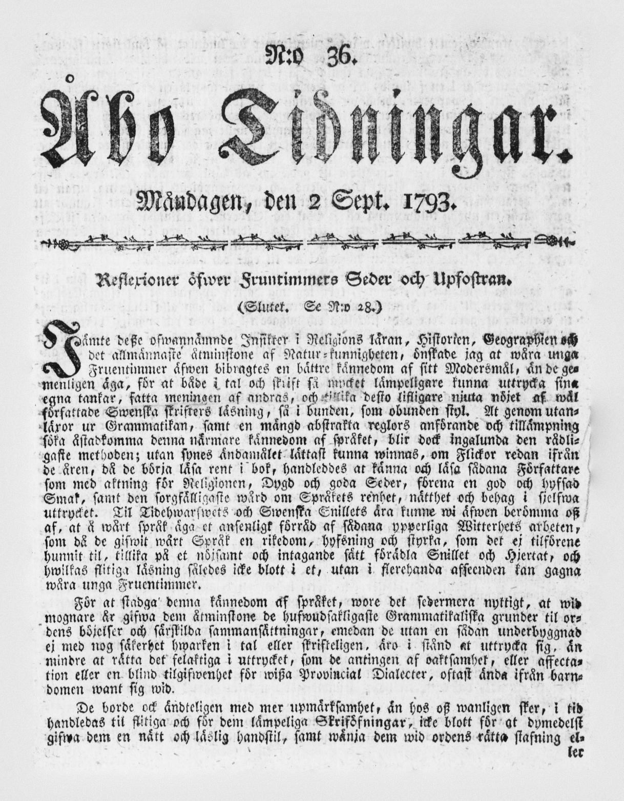 Tidningssida ur ÅBO TIDNINGAR, 1793-09-02
