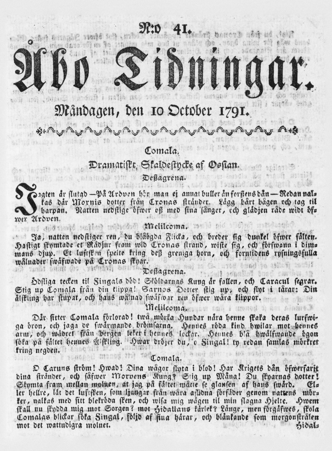 Tidningssida ur ÅBO TIDNINGAR, 1791-10-10
