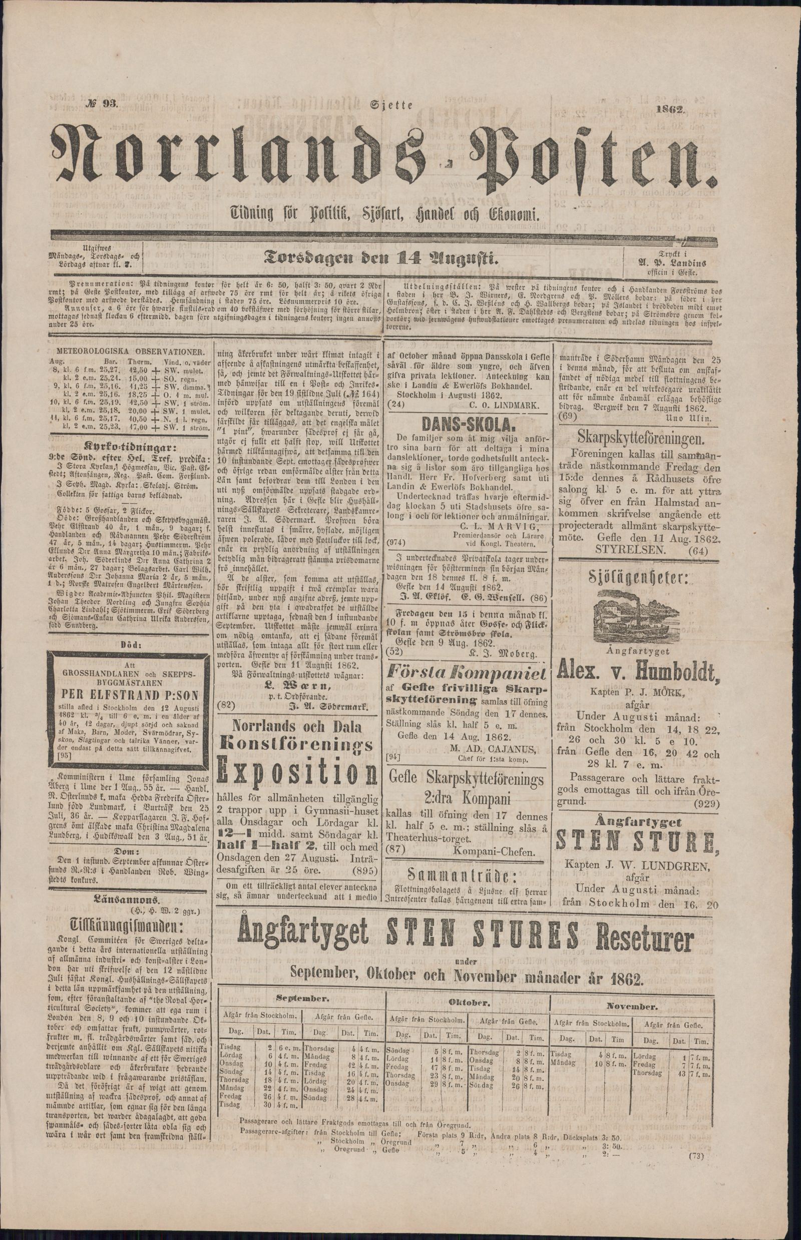 Tidningssida ur NORRLANDSPOSTEN, 1862-08-14