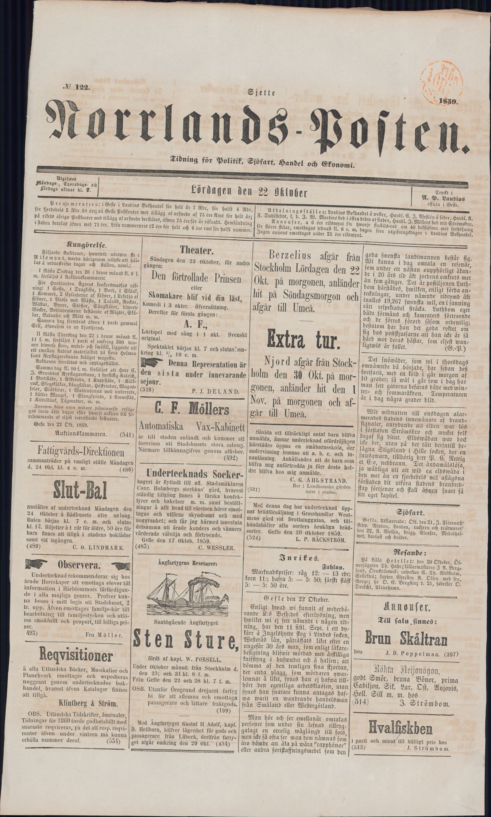 Tidningssida ur NORRLANDSPOSTEN, 1859-10-22