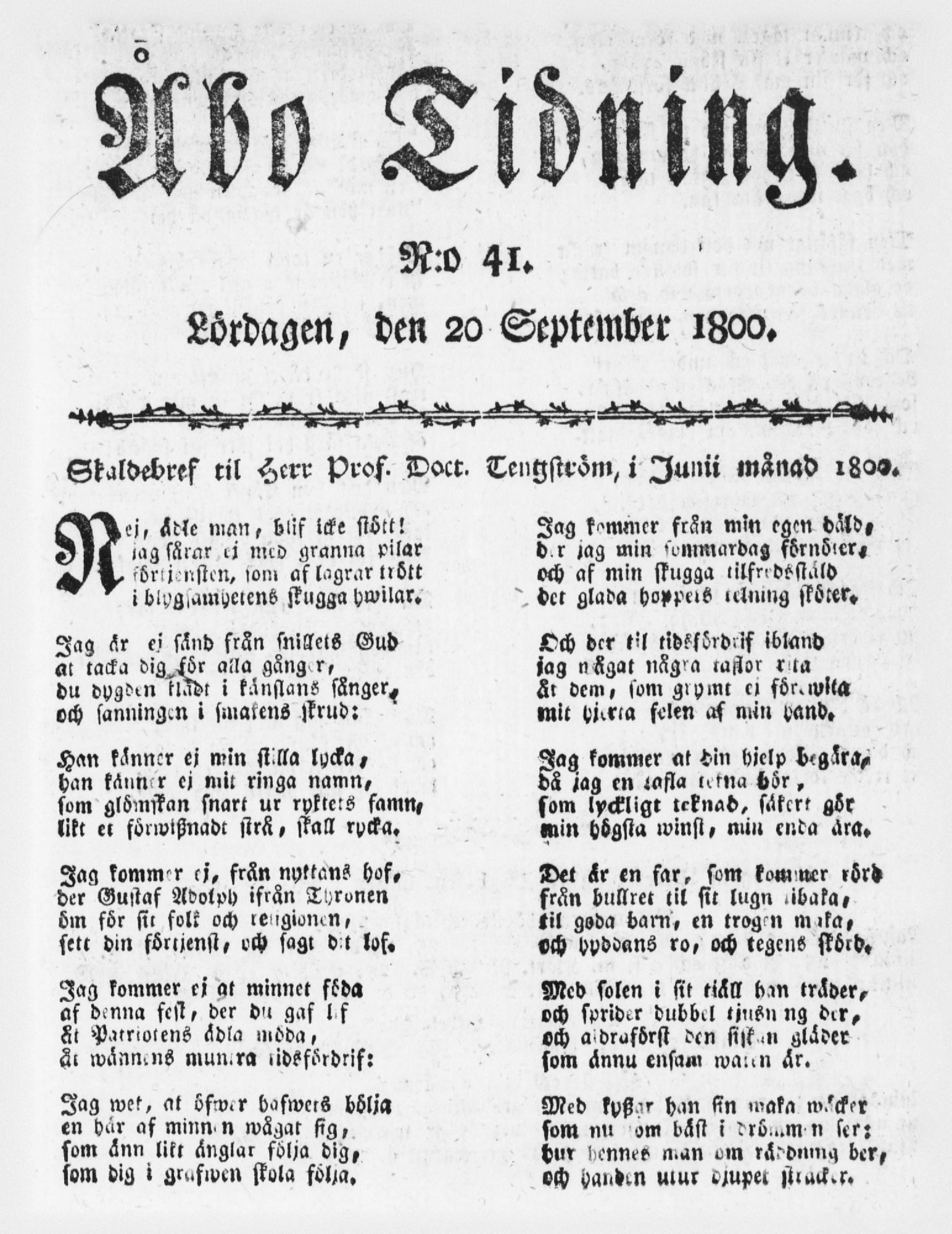 Tidningssida ur ÅBO TIDNING, 1800-09-20