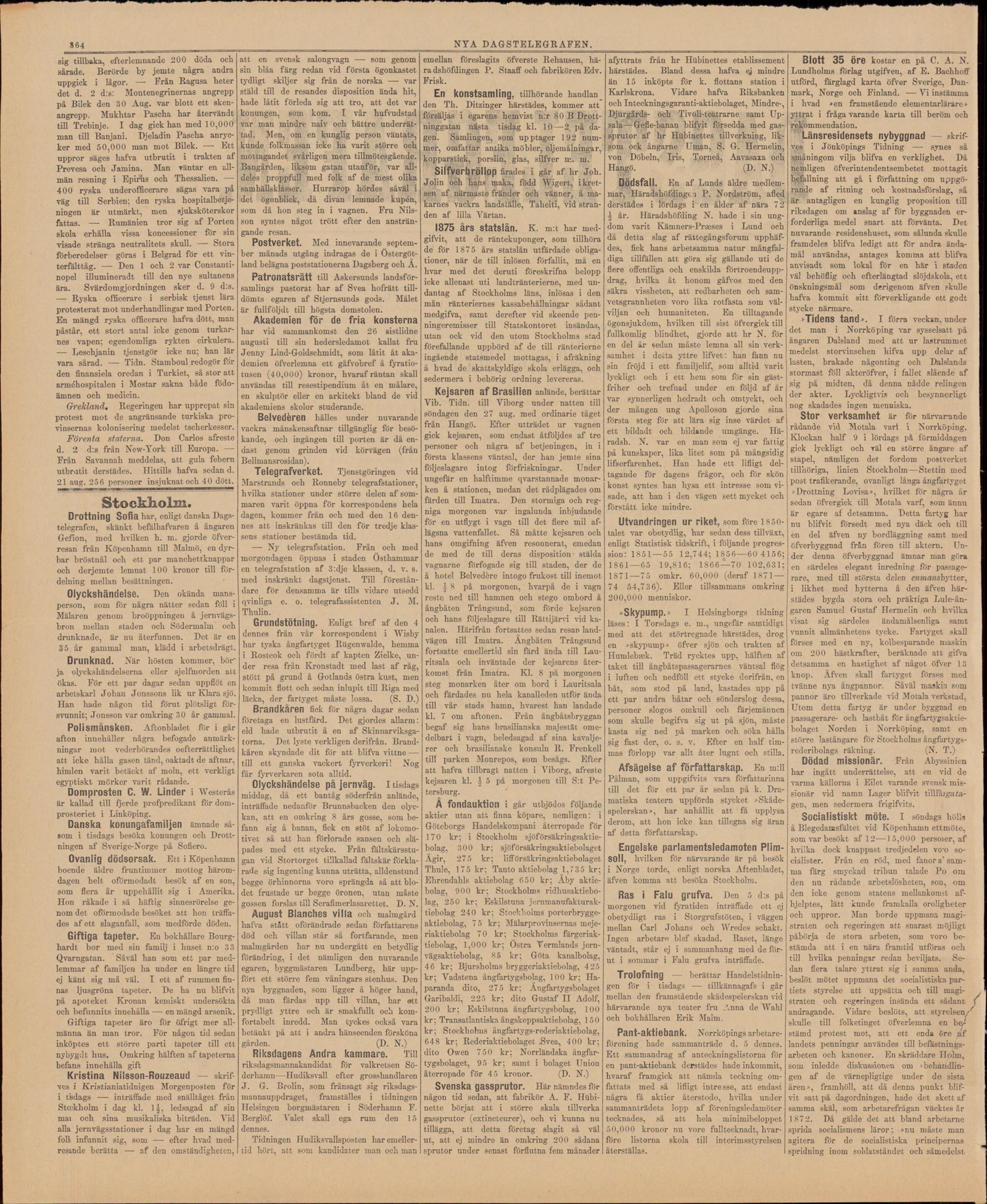 Tidningssida ur Nya Dagstelegrafen, 1876-09-07