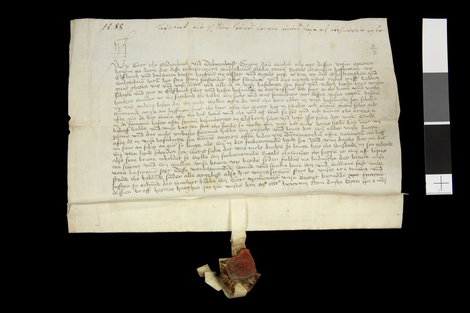 Tidningssida ur Svenskt Diplomatarium, 1488-08-06