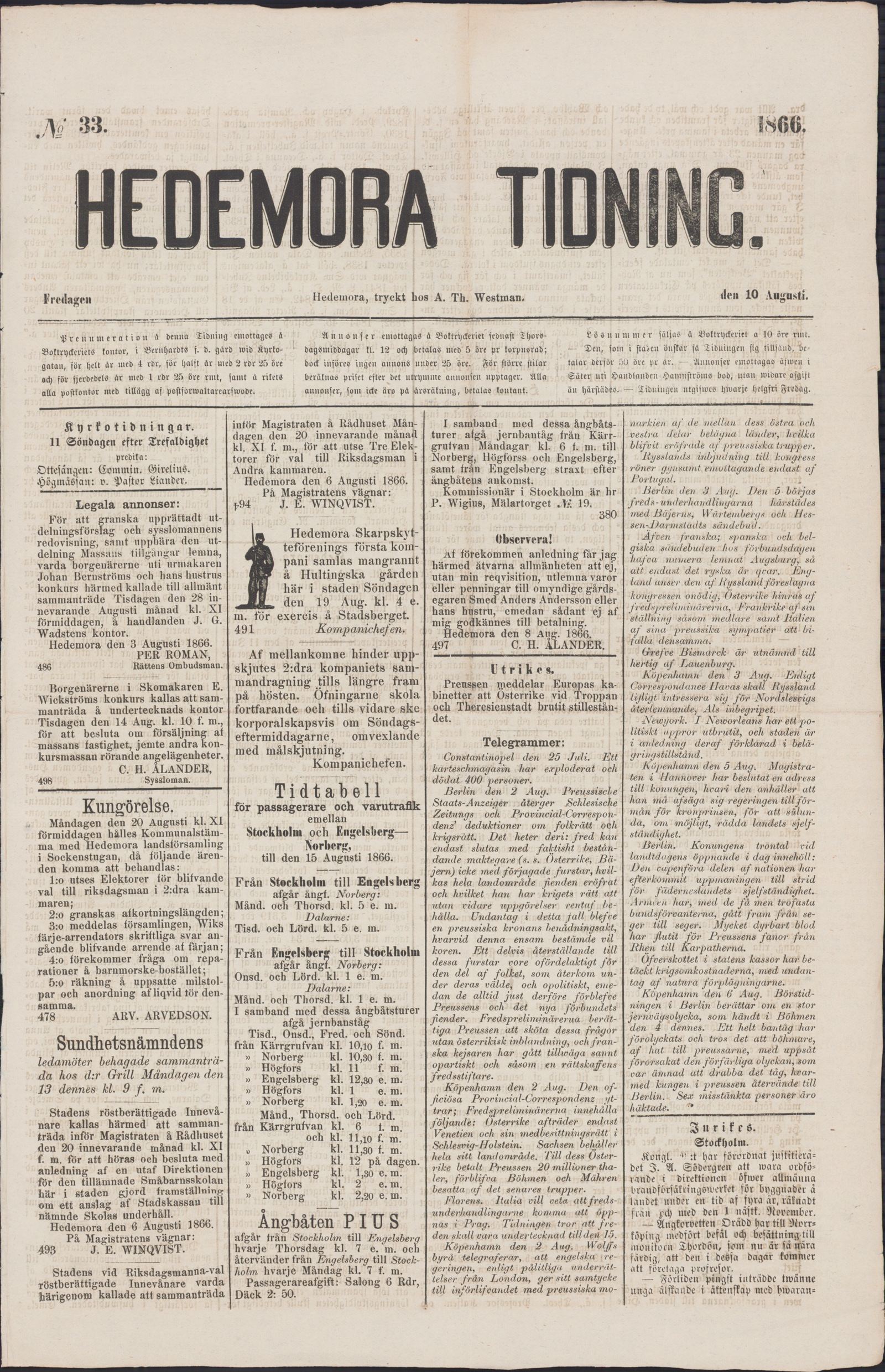 Tidningssida ur HEDEMORA TIDNING, 1866-08-10