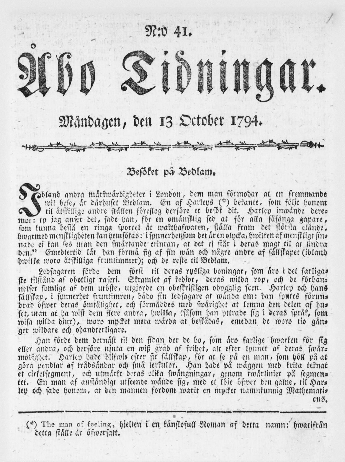 Tidningssida ur ÅBO TIDNINGAR, 1794-10-13
