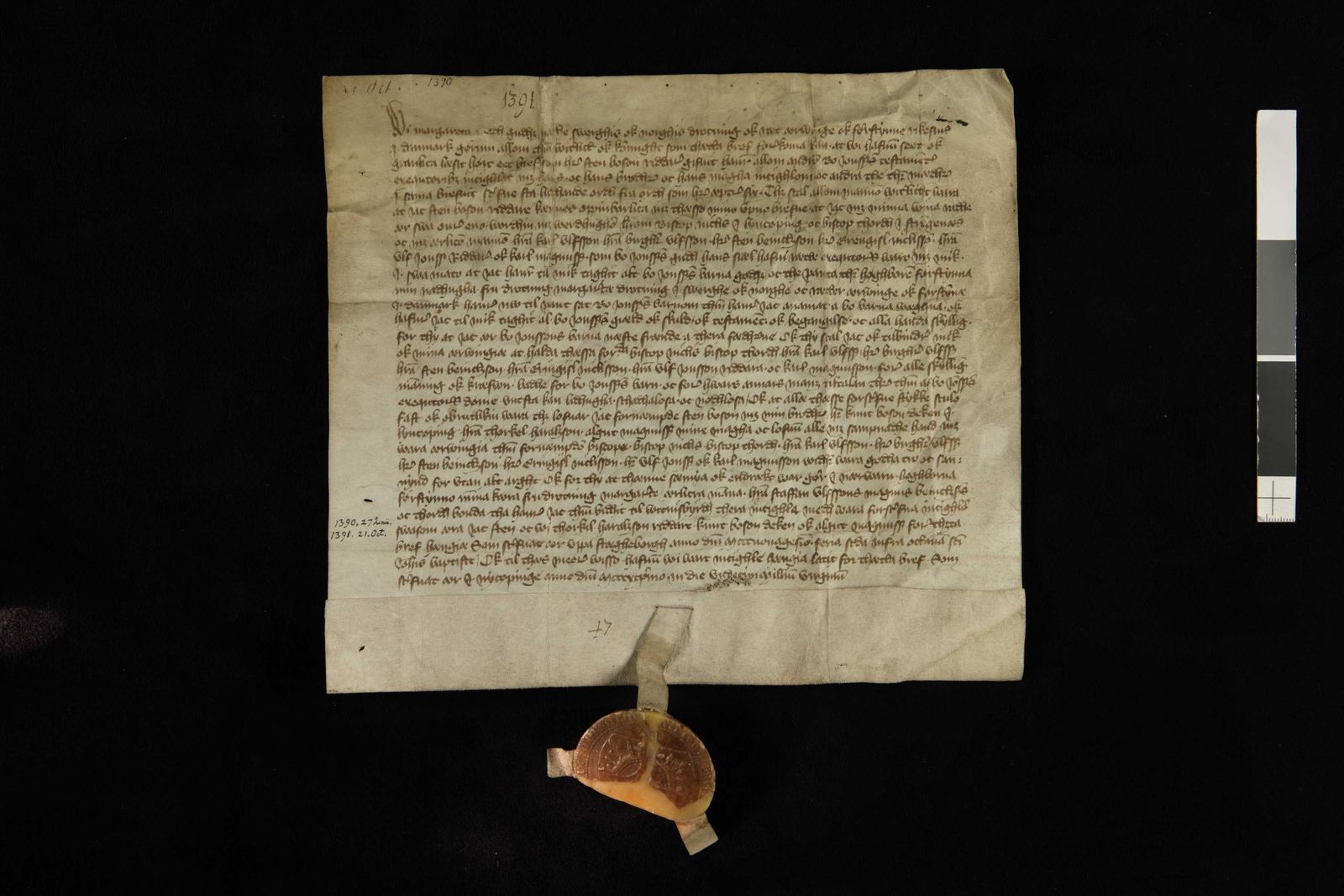 Tidningssida ur Svenskt Diplomatarium, 1391-10-21