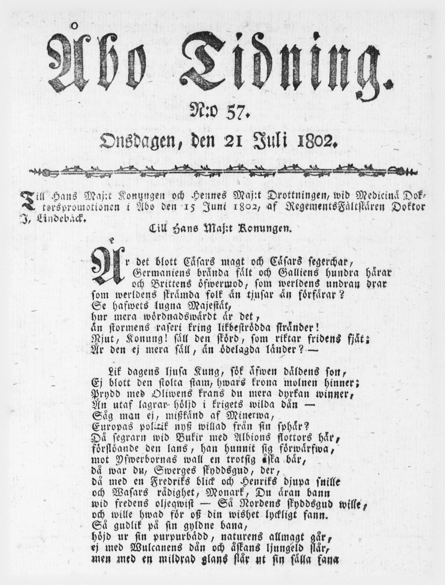 Tidningssida ur ÅBO TIDNING, 1802-07-21