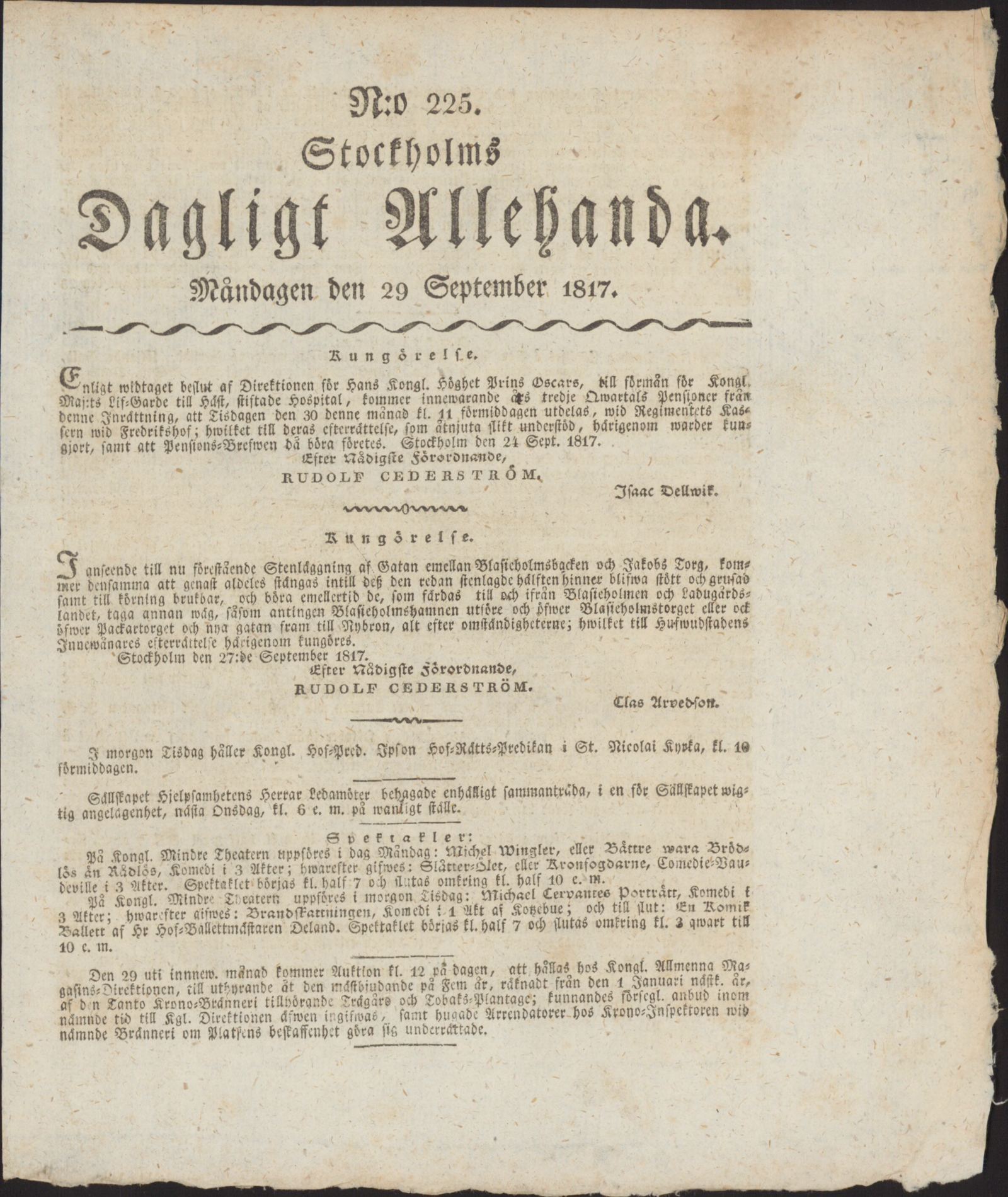 Tidningssida ur DAGLIGT ALLEHANDA, 1817-09-29
