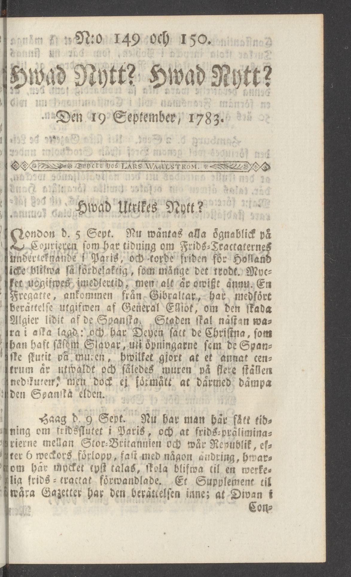 Tidningssida ur HWAD NYTT?, 1783-09-19