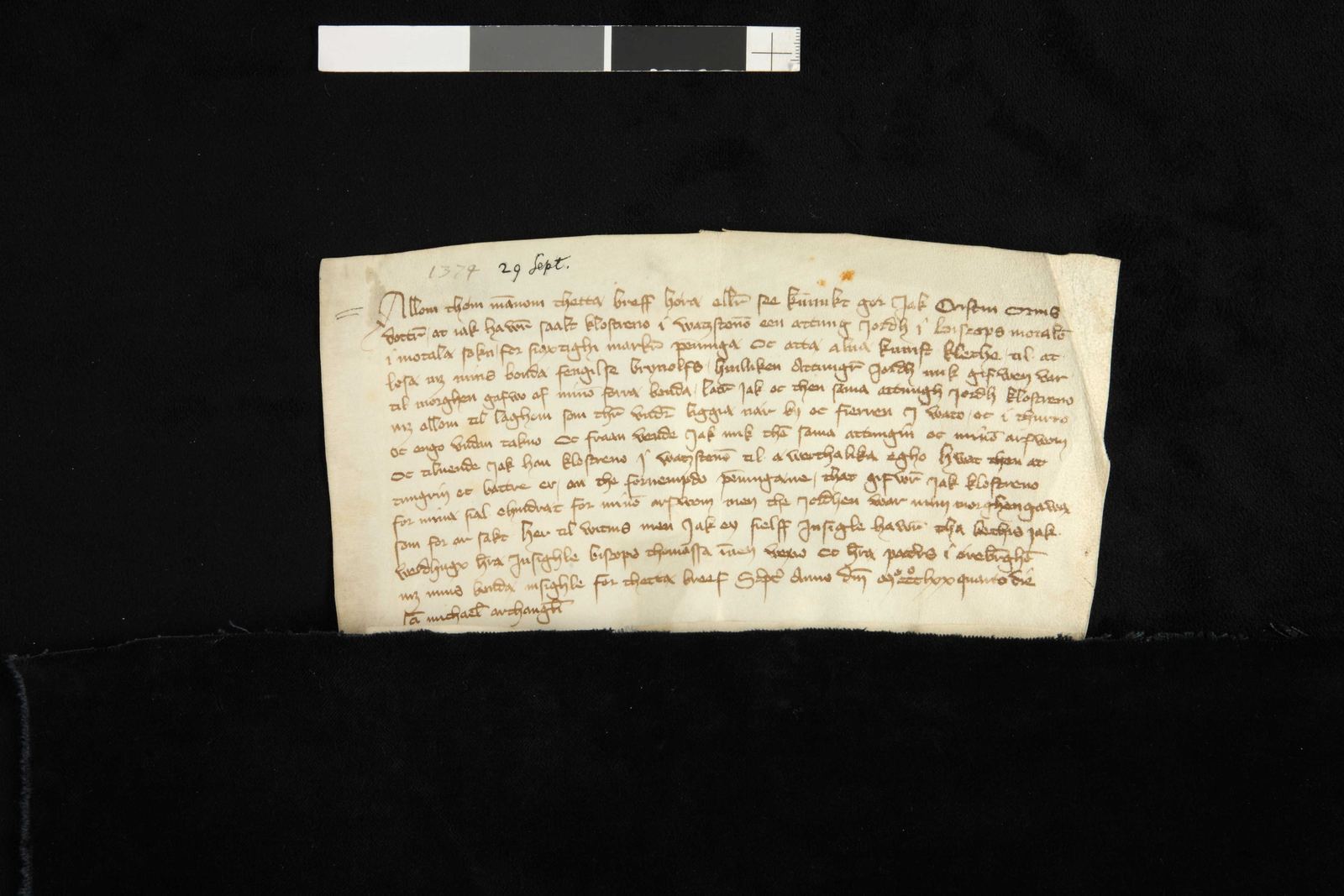 Tidningssida ur Svenskt Diplomatarium, 1374-09-29