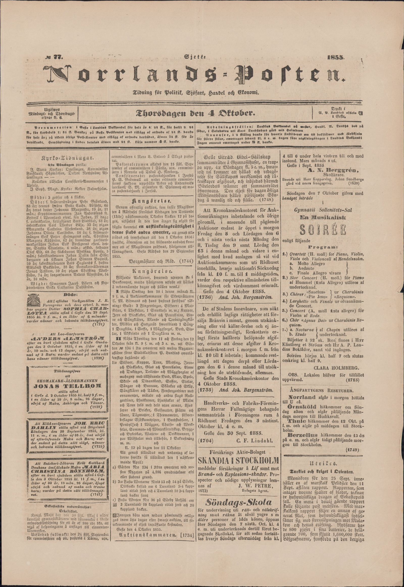 Tidningssida ur NORRLANDSPOSTEN, 1855-10-04