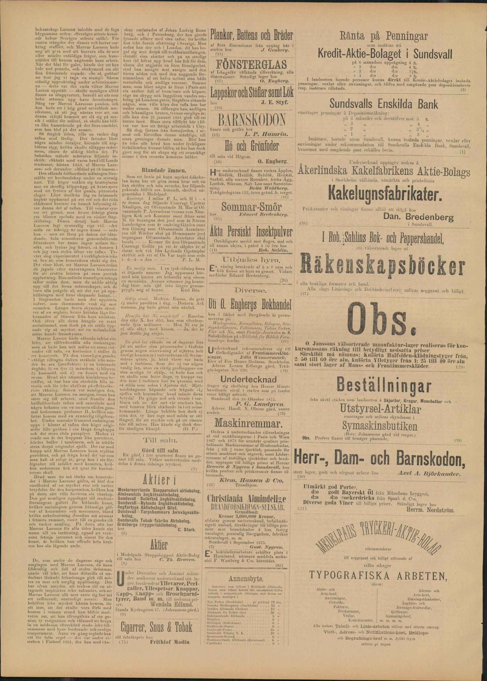 Tidningssida ur Medelpads Allehanda, 1876-01-12