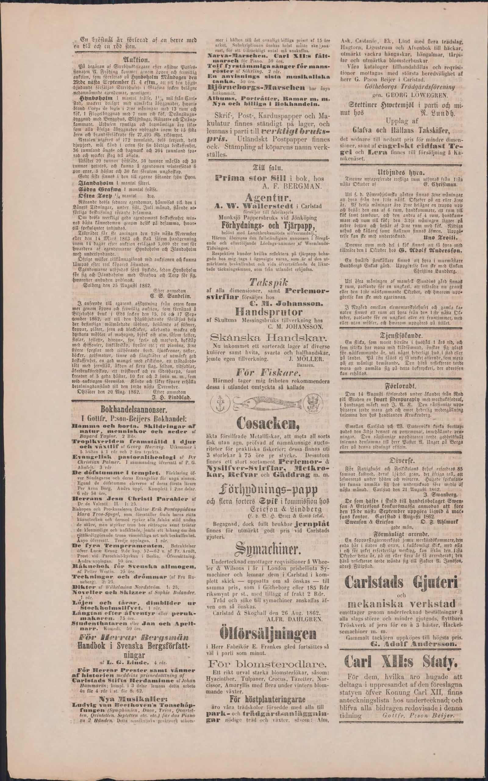 Tidningssida ur Nya Wermlandstidningen, 1862-08-27