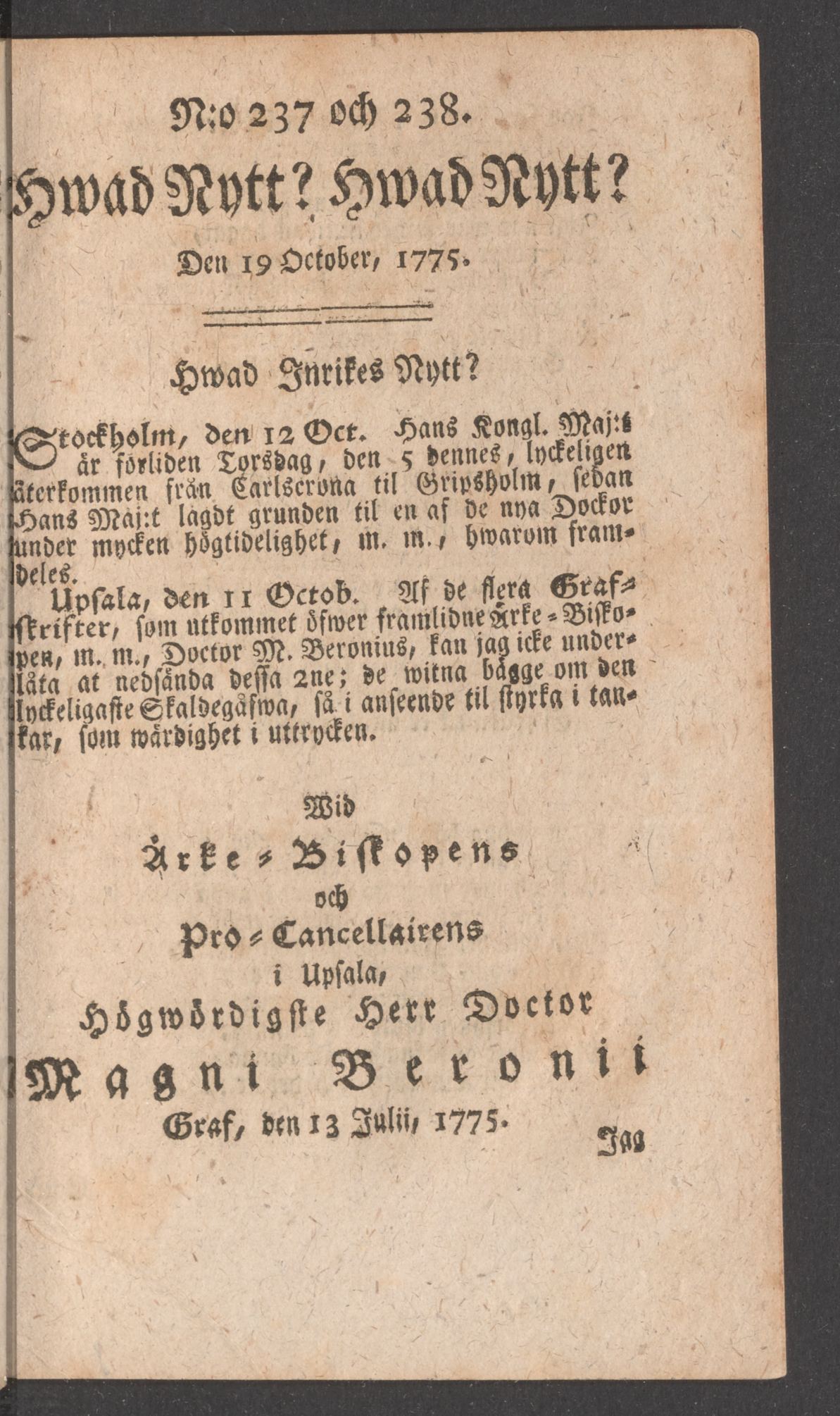 Tidningssida ur HWAD NYTT?, 1775-10-19