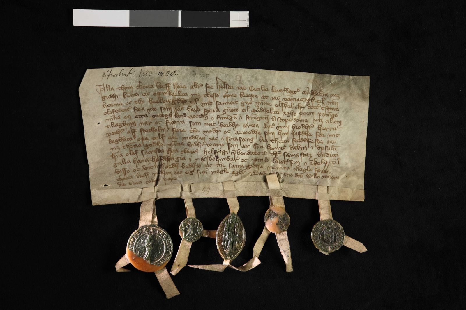 Tidningssida ur Svenskt Diplomatarium, 1380-10-14