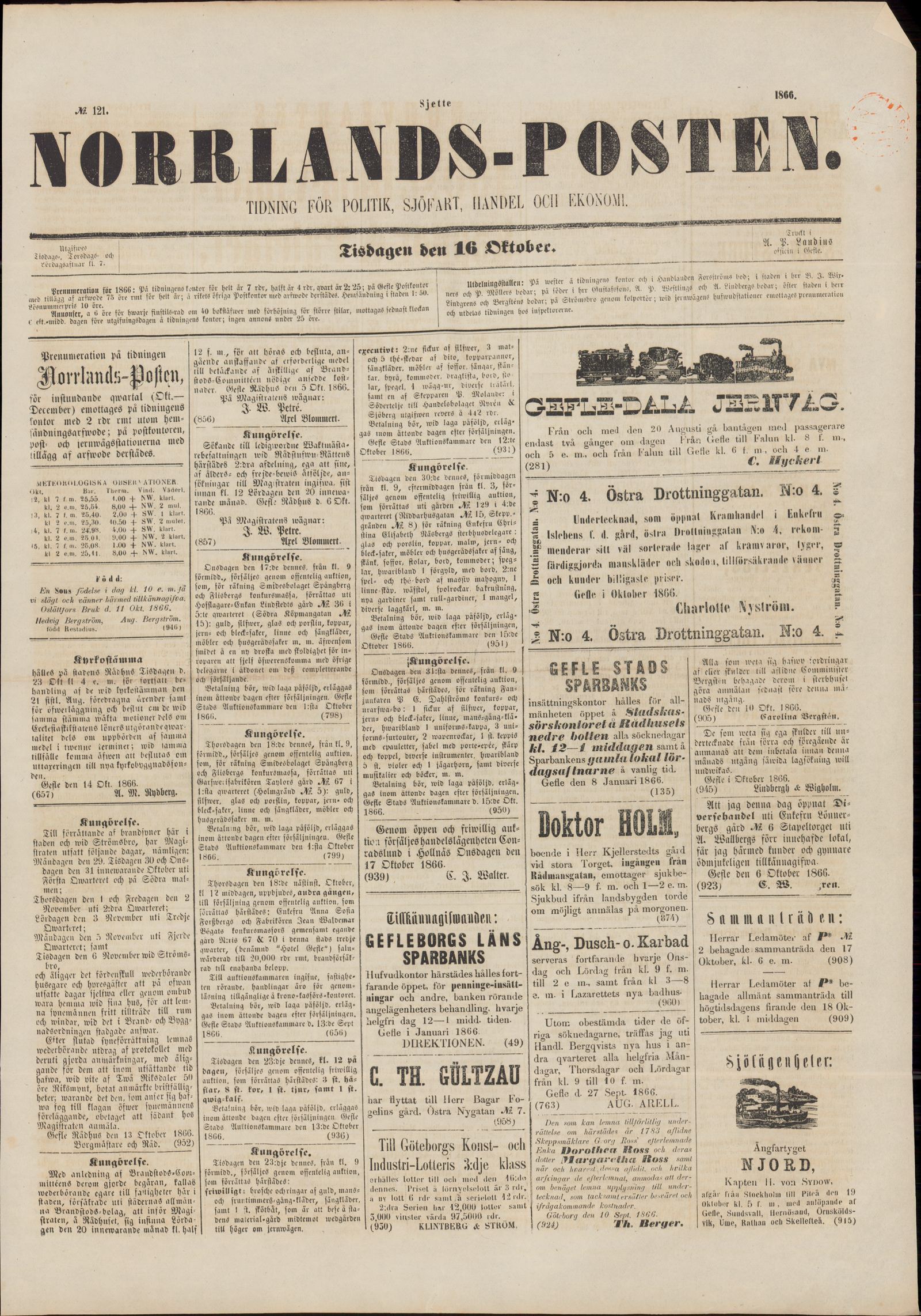Tidningssida ur NORRLANDSPOSTEN, 1866-10-16