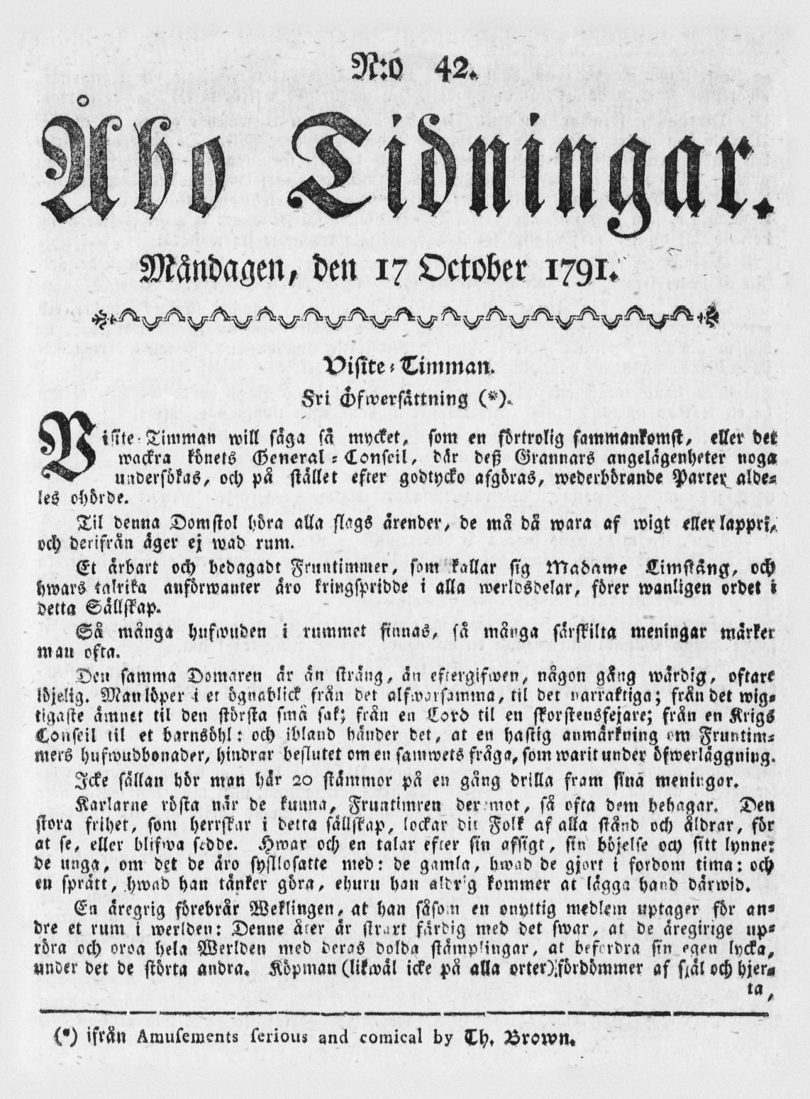 Tidningssida ur ÅBO TIDNINGAR, 1791-10-17