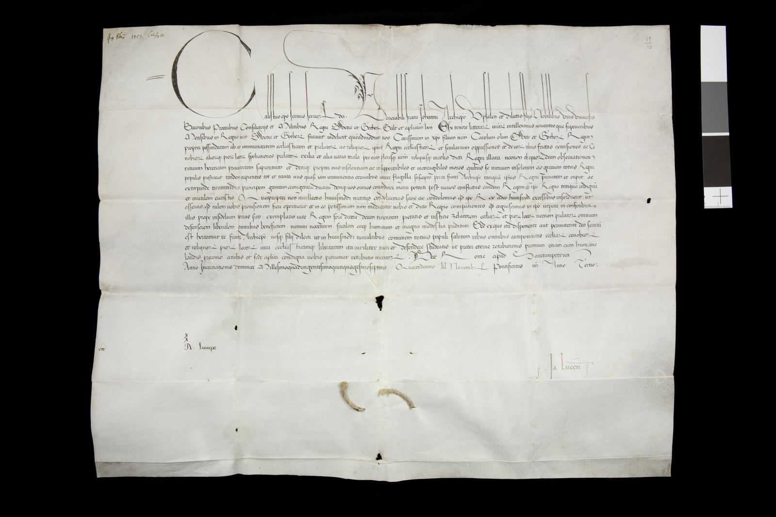Tidningssida ur Svenskt Diplomatarium, 1457-10-19