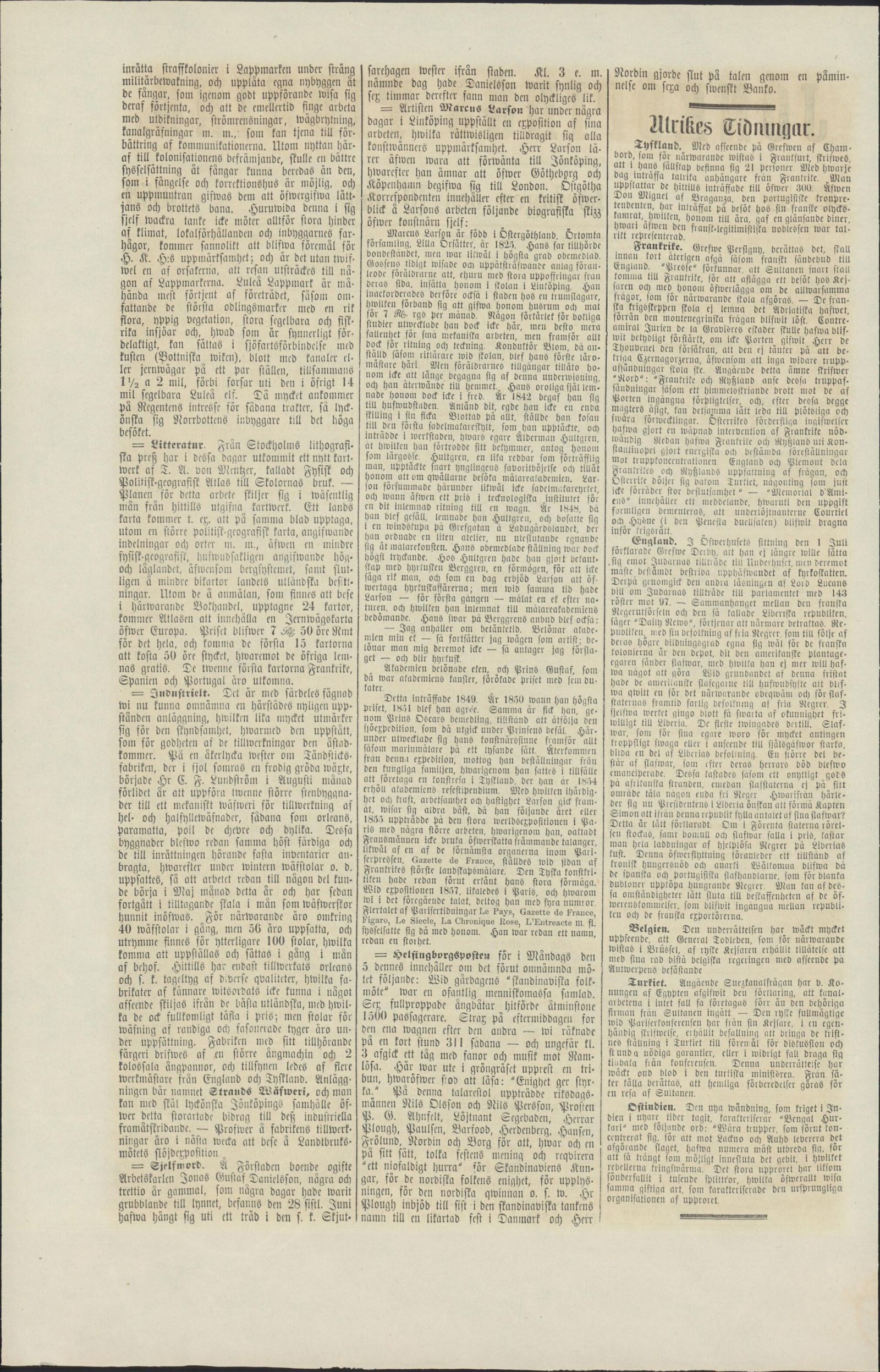 Tidningssida ur Jönköpings Tidning, 1858-07-10
