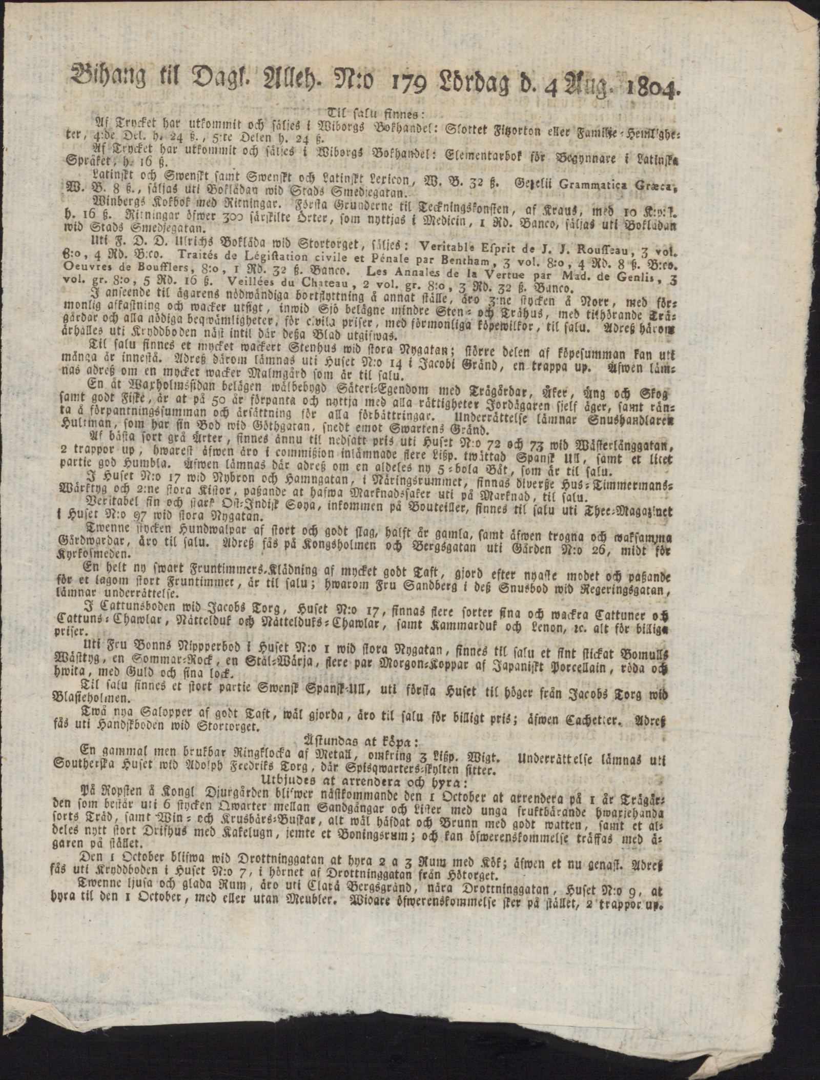Tidningssida ur DAGLIGT ALLEHANDA, 1804-08-06