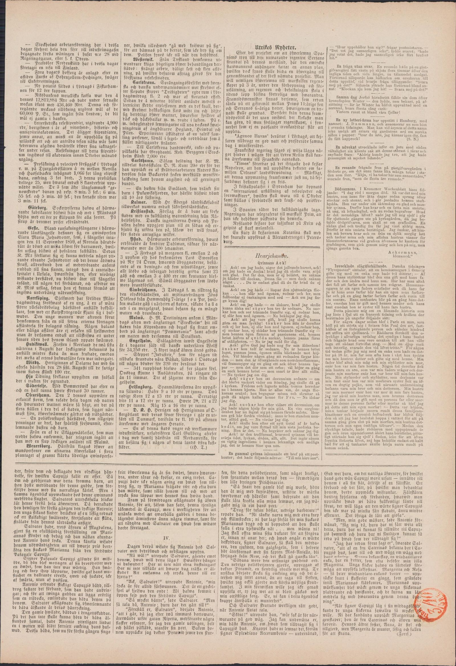Tidningssida ur Korrespondenten, 1869-09-18