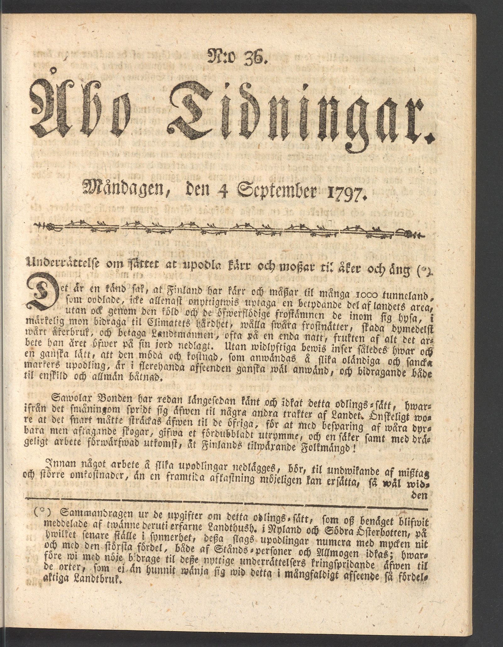 Tidningssida ur ÅBO TIDNINGAR, 1797-09-04