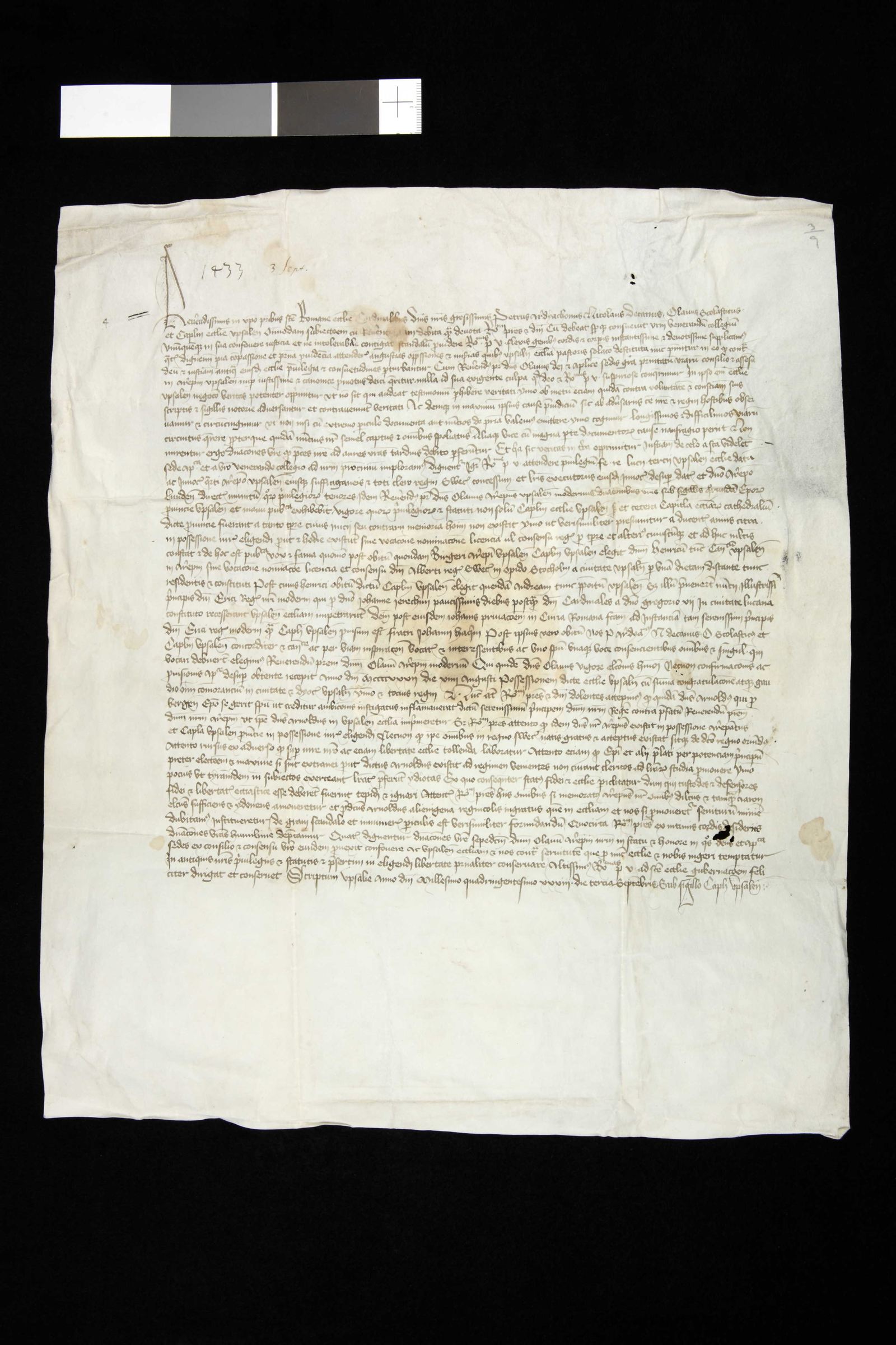 Tidningssida ur Svenskt Diplomatarium, 1433-09-03
