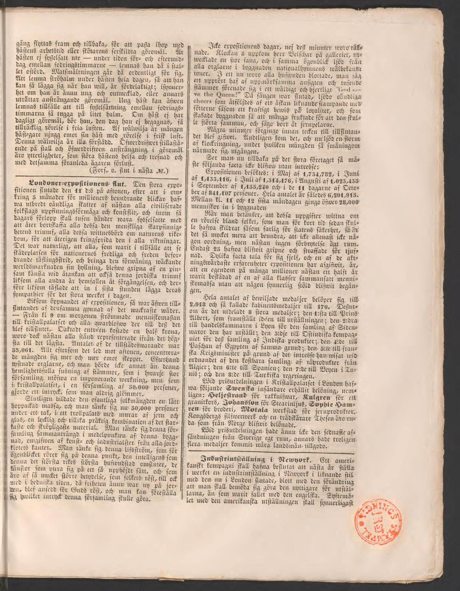 Tidningssida ur Borås Tidning, 1851-10-28