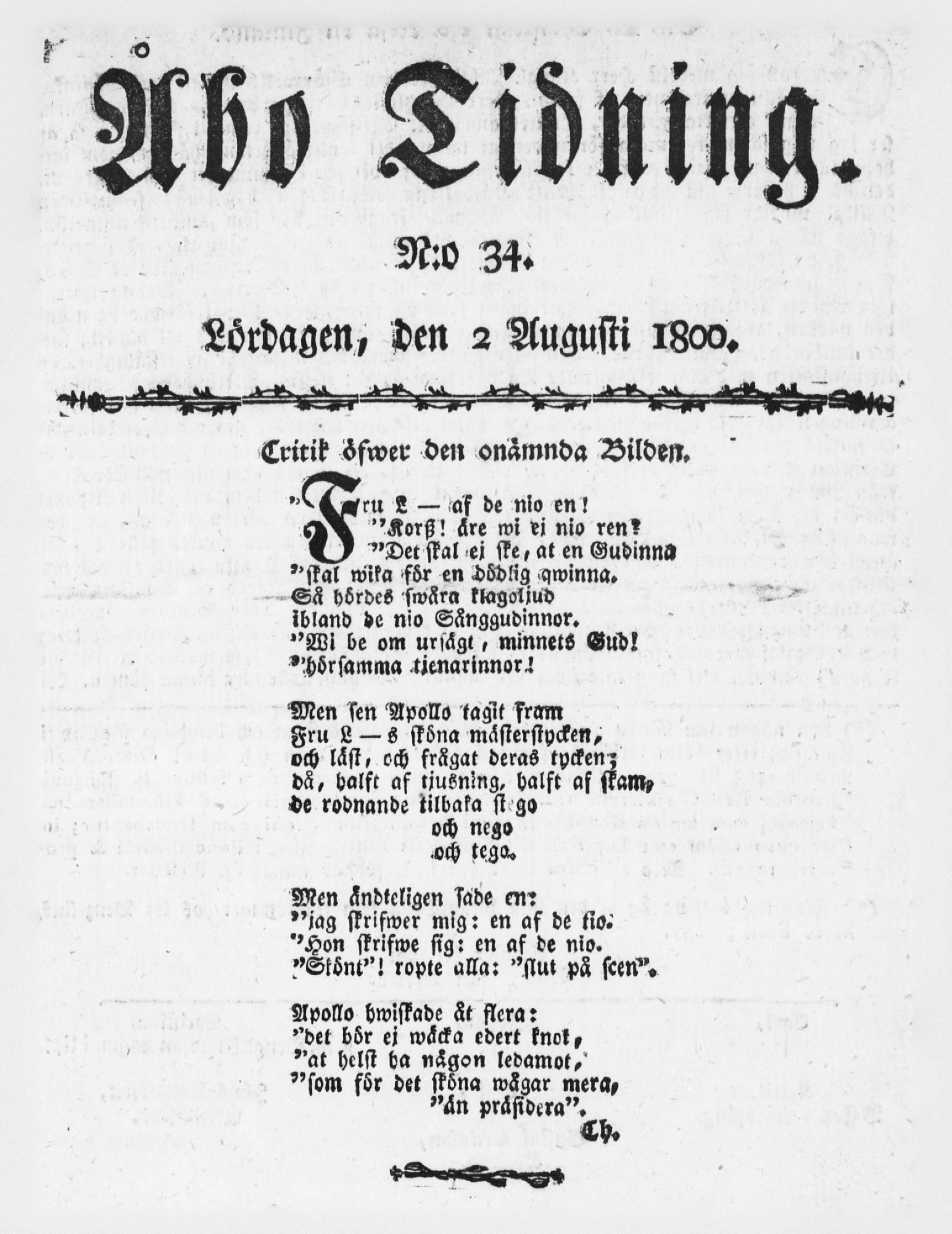Tidningssida ur ÅBO TIDNING, 1800-08-02