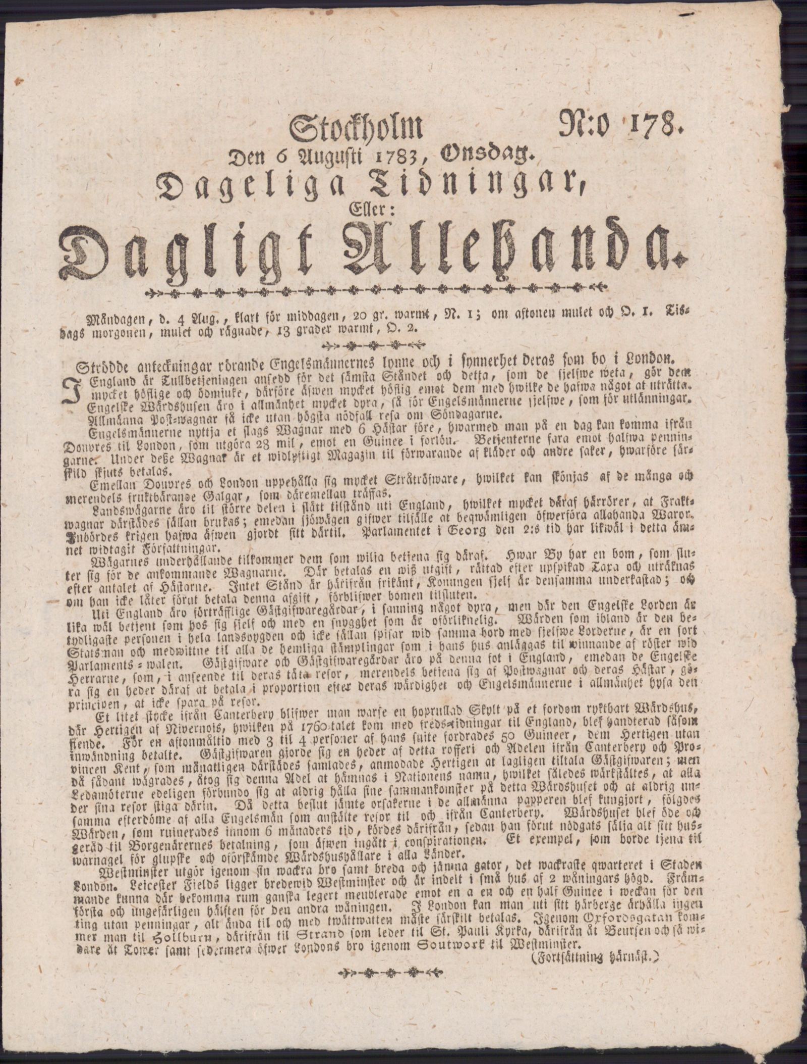 Tidningssida ur DAGLIGT ALLEHANDA, 1783-08-06