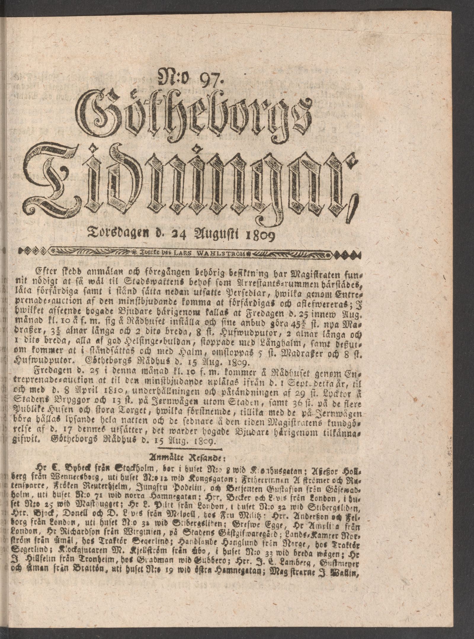 Tidningssida ur GÖTHEBORGS TIDNINGAR, 1809-08-24