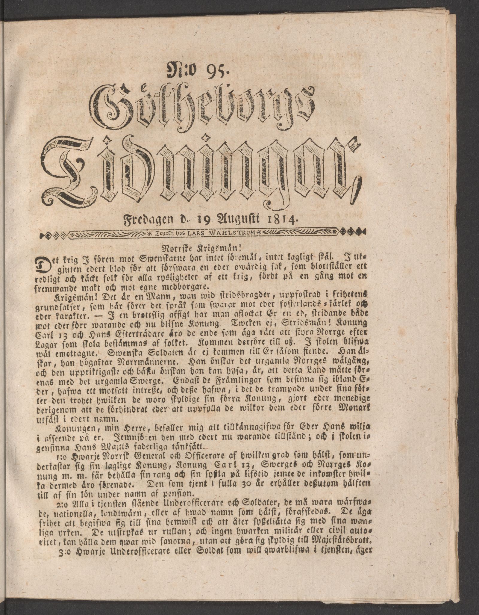 Tidningssida ur GÖTHEBORGS TIDNINGAR, 1814-08-19