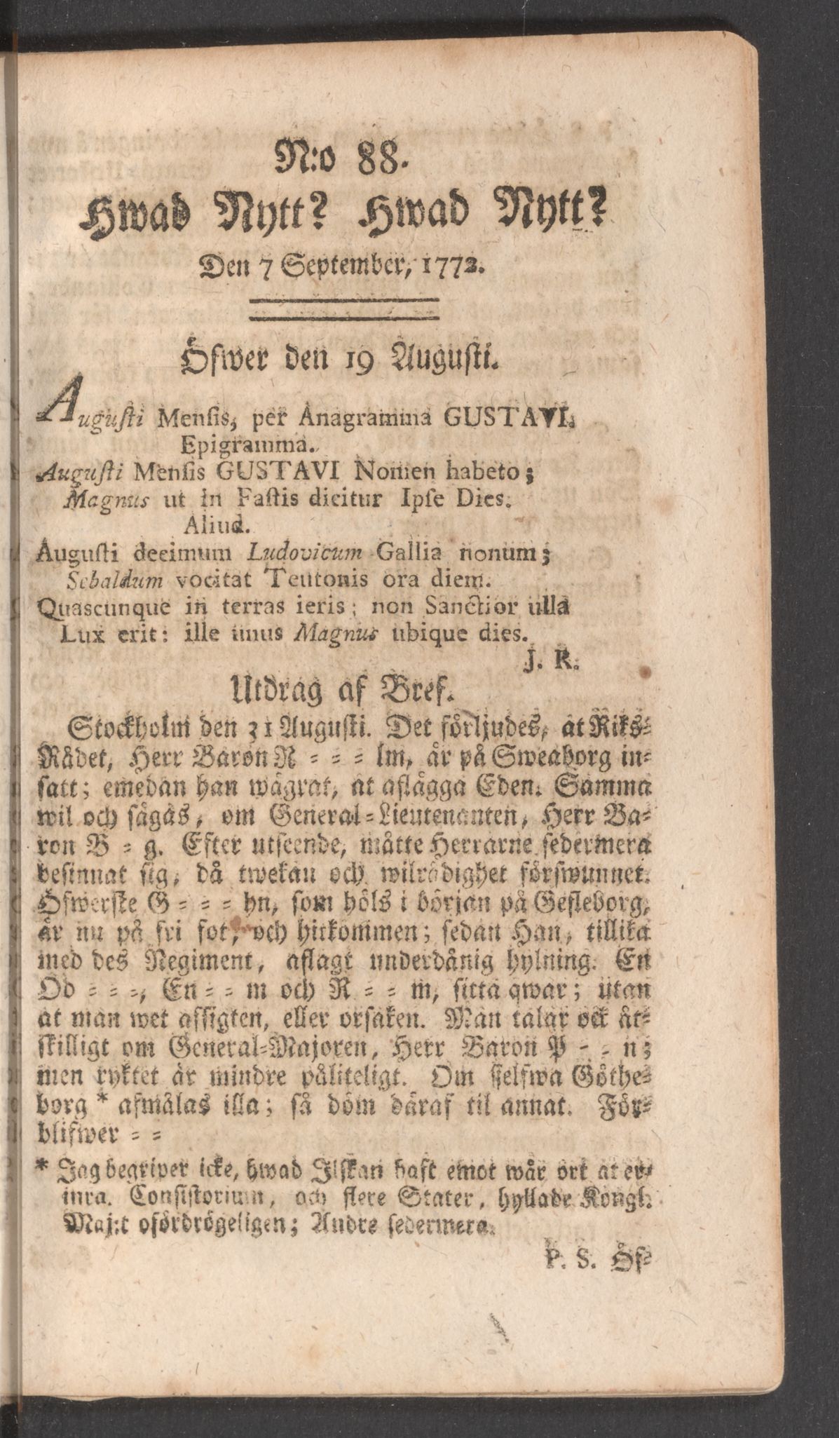 Tidningssida ur HWAD NYTT?, 1772-09-07
