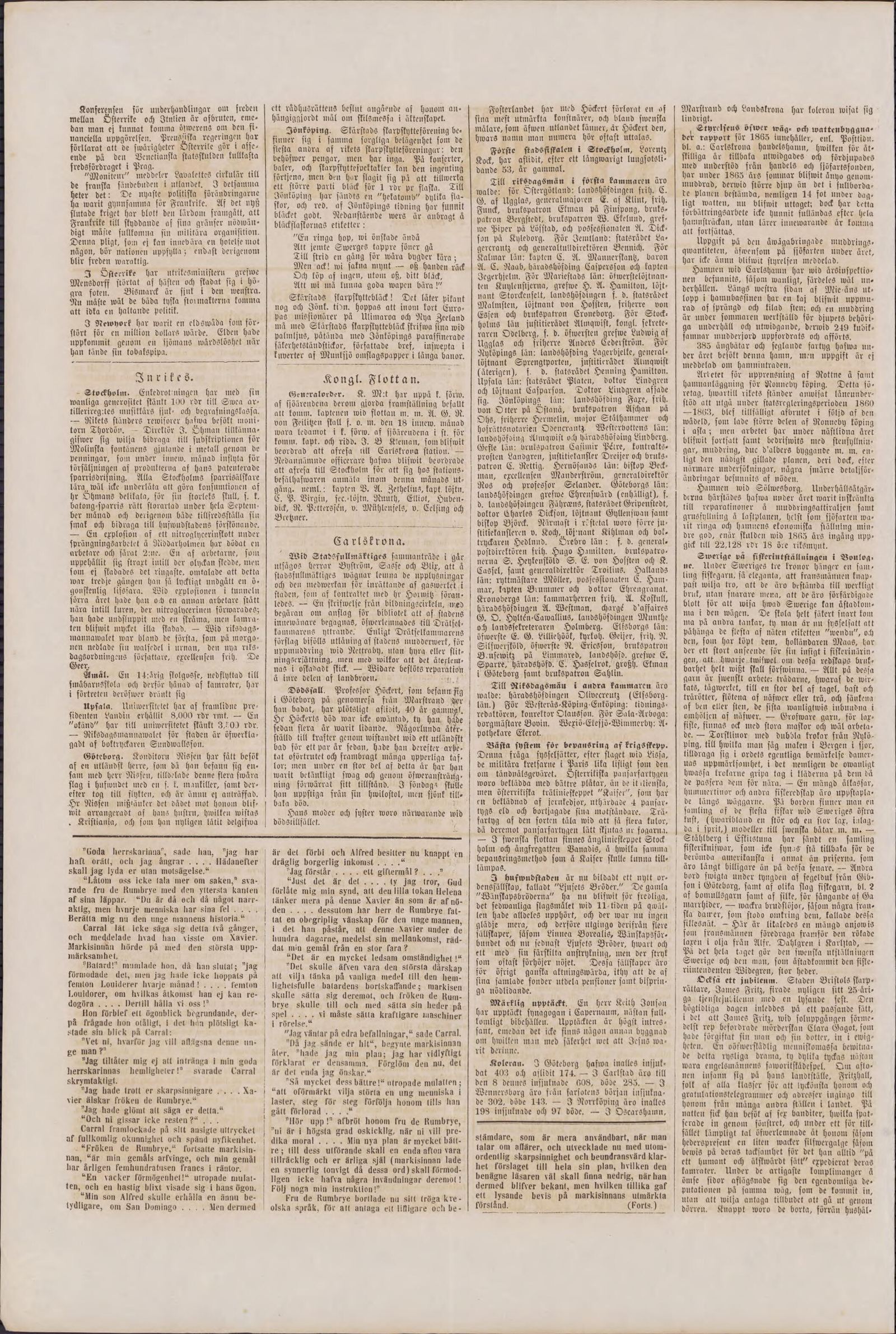 Tidningssida ur Blekingsposten, 1866-09-21